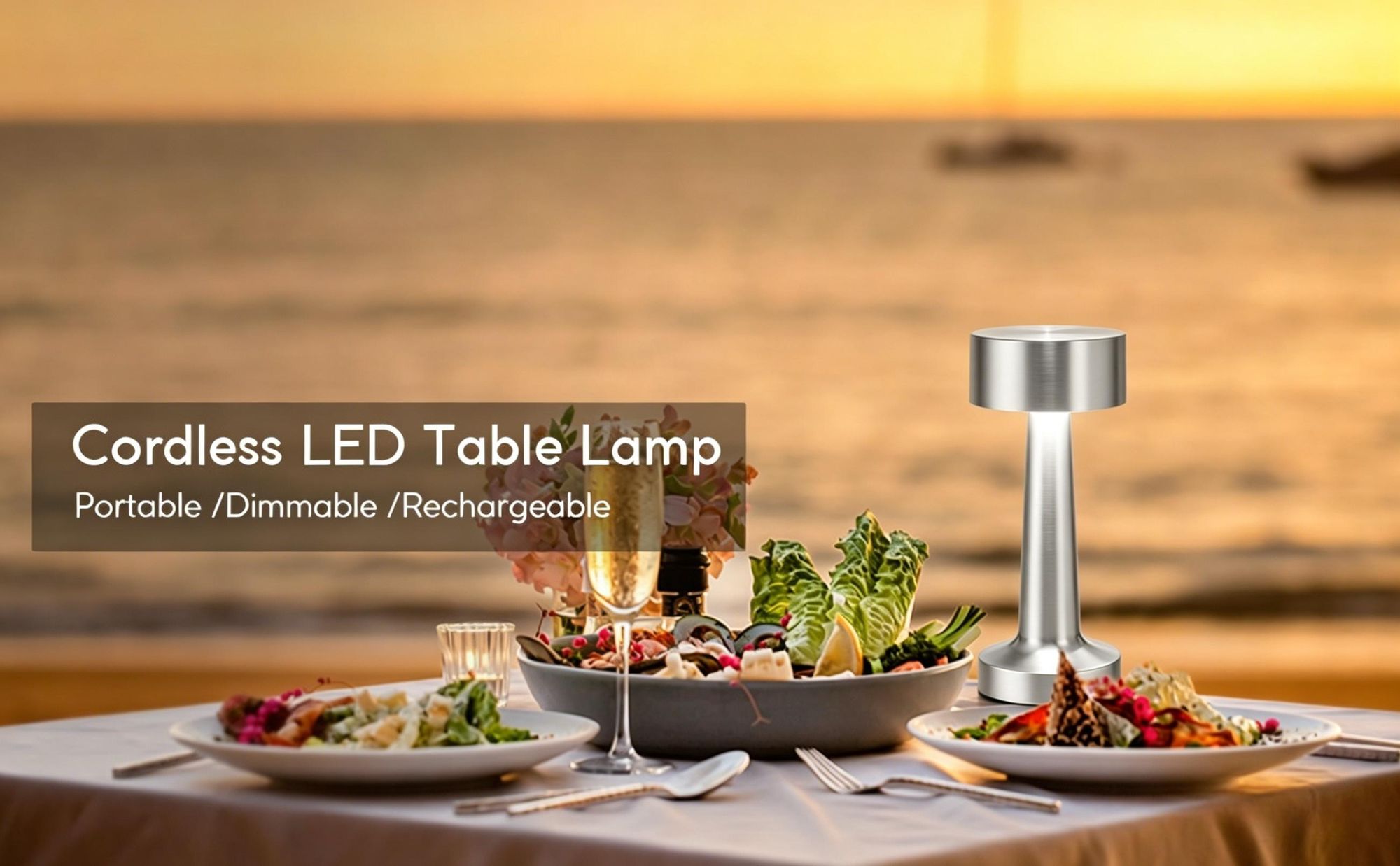 LED-Tischleuchte, Kabellos Dimmbar Tischleuchte, 3 Helligkeitsstufen,Touch Steuerung Nachttischlampen, USB Wiederaufladbare,Warmweiß Nachtlicht,silber