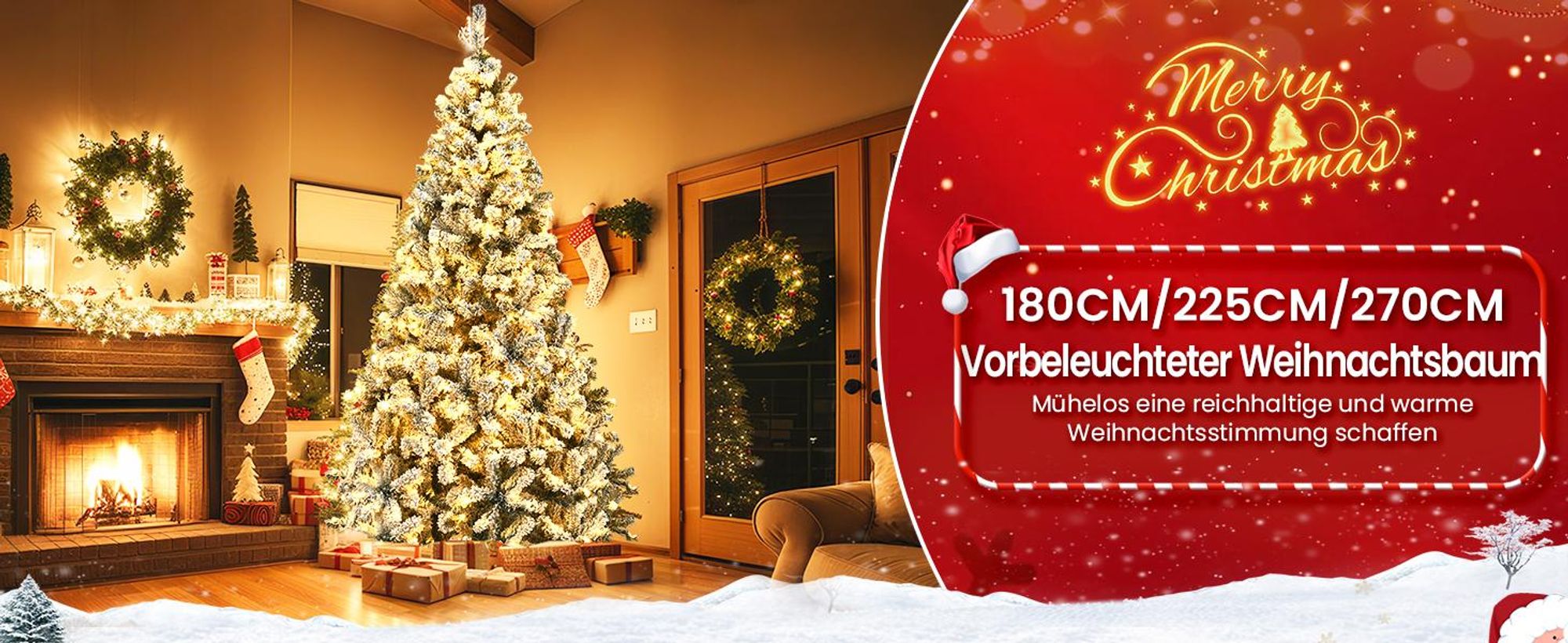 COSTWAY 225cm Künstlicher Weihnachtsbaum mit Schnee inkl. 1010 Spitzen PVC Nadeln, 450 warmweiße LED-Leuchten & Metallständer, Tannenbaum, Christbaum, weiß