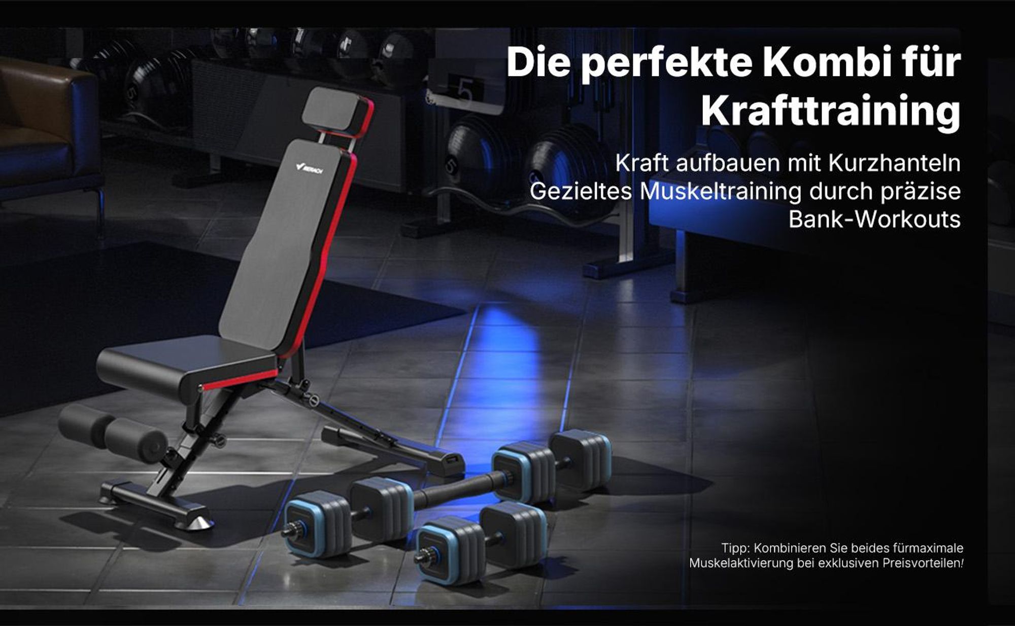 Hantelbank klappbar, 450 kg belastbar, 9-fach verstellbare Rückenlehne, verstellbare Flach- und Schrägbank fürs Home Gym Merach, rutschfest