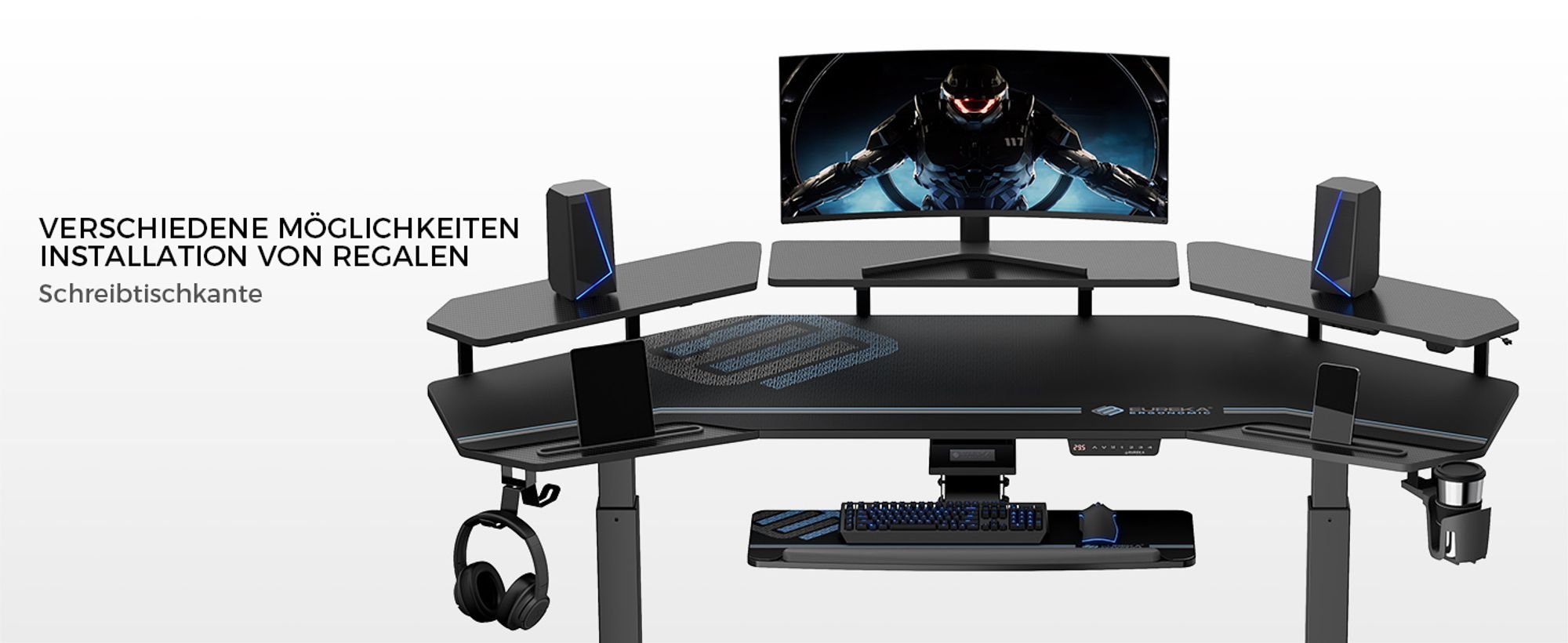 EUREKA ERGONOMIC Elektrisch Computertisch 182×76cm Höhenverstellbarer Schreibtisch Stehpult Gaming Tisch mit Monitorständer und Tastaturablage