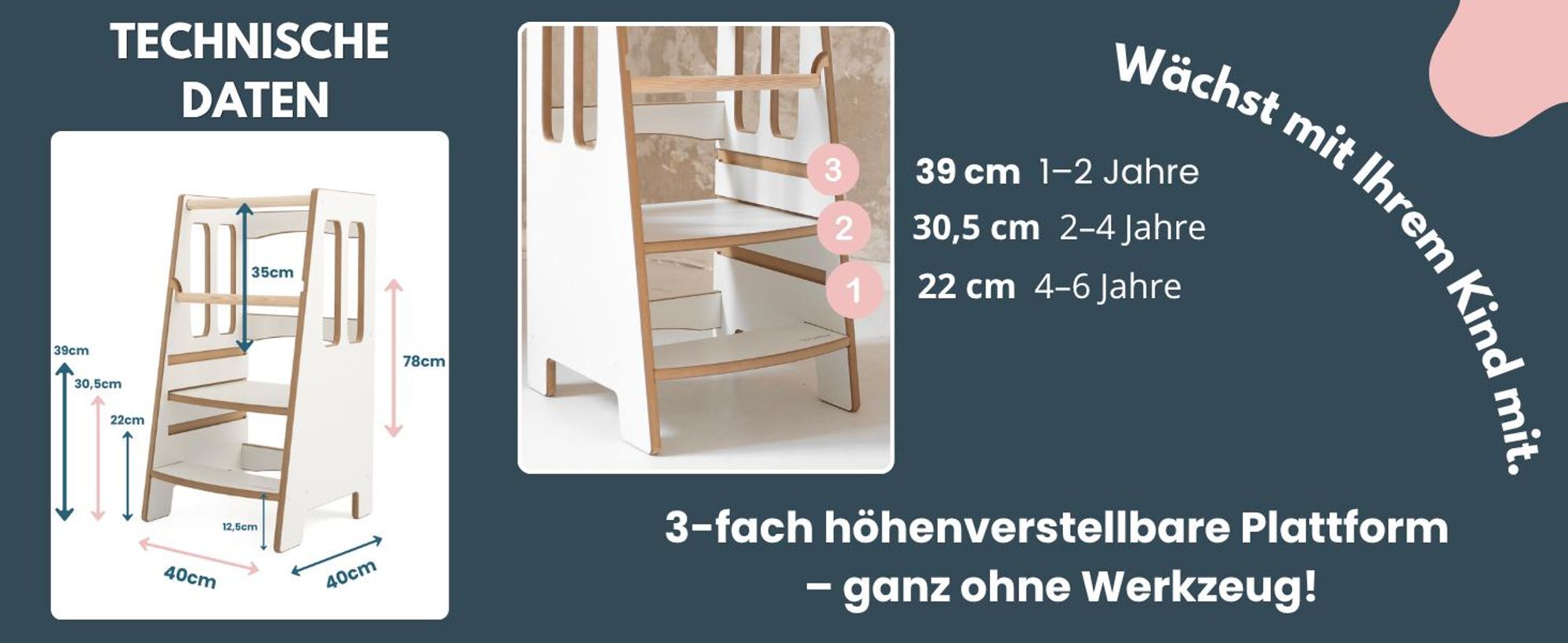 LITTLE - Montessori Lernturm Kitchen Helper Kinderplattform Küchenturm