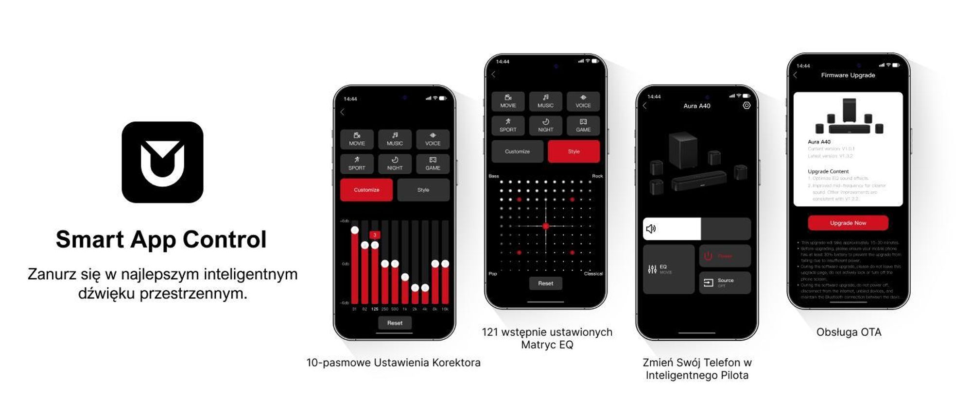 Soundbar ULTIMEA 7.1ch z subwooferem do telewizora, system dźwięku przestrzennego do kina domowego, 4 głośniki surround, HDMI ARC, sterowanie przez aplikację, Aura S4T