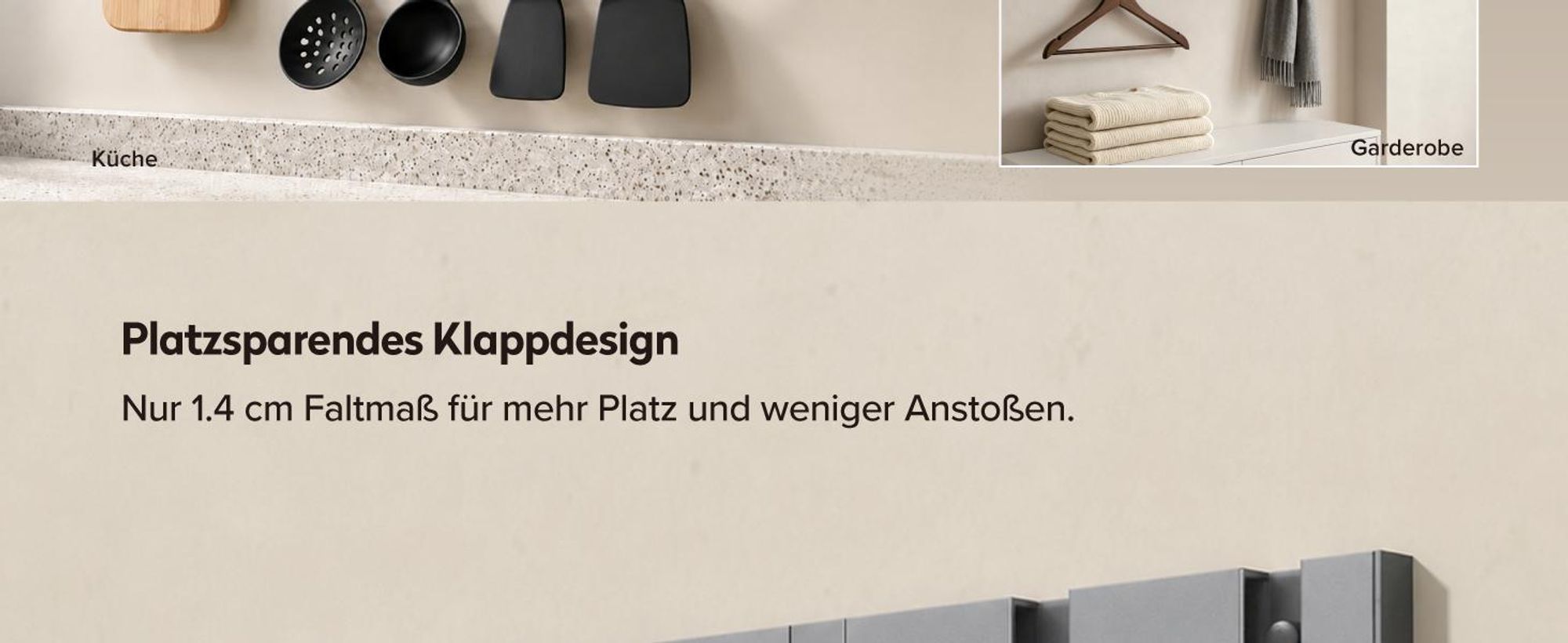 doporro Garderobenhaken Wand Moderne Wandgarderoben aus Aluminium Garderobenleiste klappbar kleiderhaken mit 6 Beweglichen Haken Wandhaken Grau