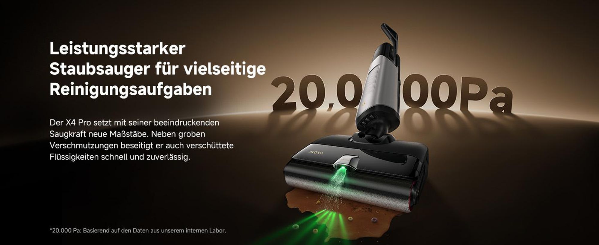 MOVA X4 Pro Nass-Trocken-Sauger, Heißwasser-Wischfunktion, Tangle-Free, Selbstreinigung bei 100 °C, 20 kPa Saugkraft, Push-In-Basisstation