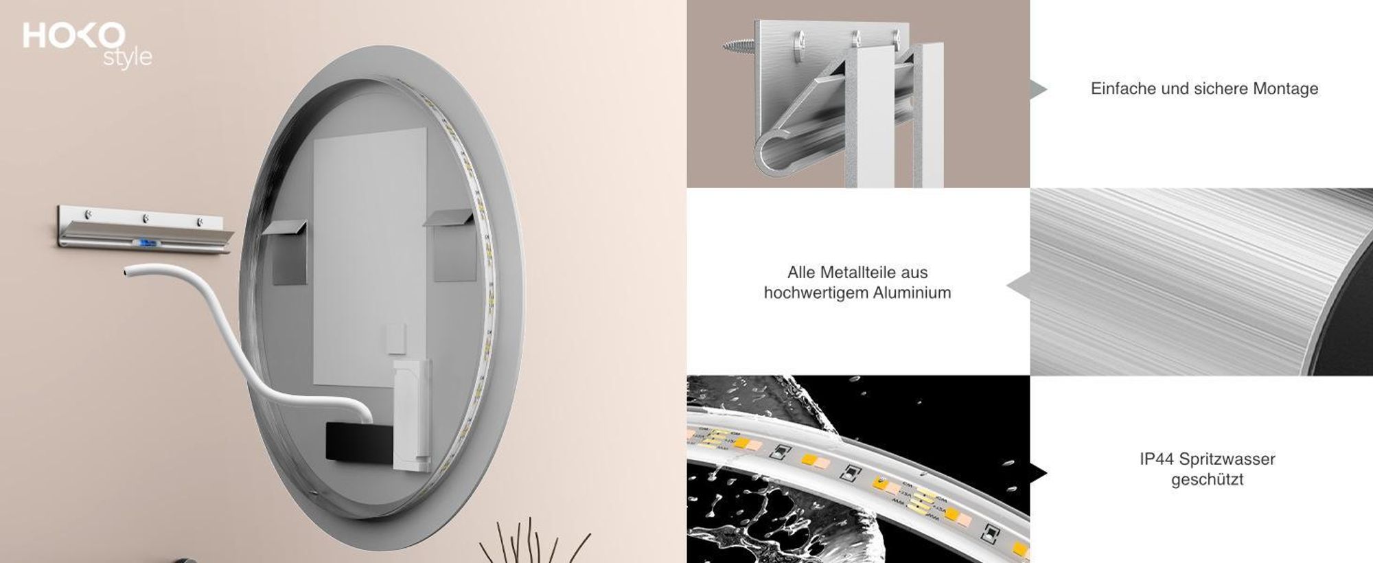 HOKO LED Wandspiegel Rund 80 cm Anti-fog Uhr Modernes Design Touch-Schalter & Warmweiß/Kaltweiß