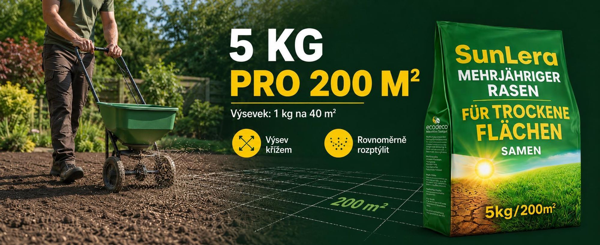 EcoDeco travní osivo pro suchá místa 5 kg, směs pro trávník s vysokou odolností vůči suchu a slunci