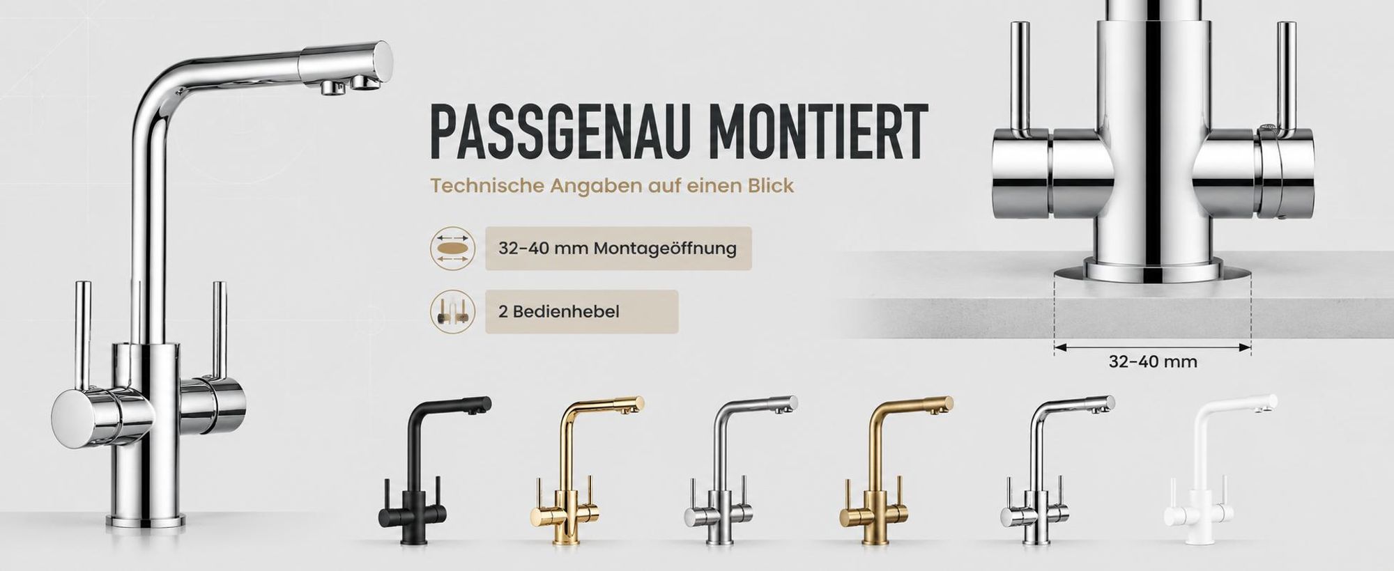 3-Wege Küchenarmatur Venom mit Wasserfilter-Anschluss, herausziehbare Brause, 360° schwenkbar, getrennte Wasserwege, Keramikkartusche Schwarz-Matt