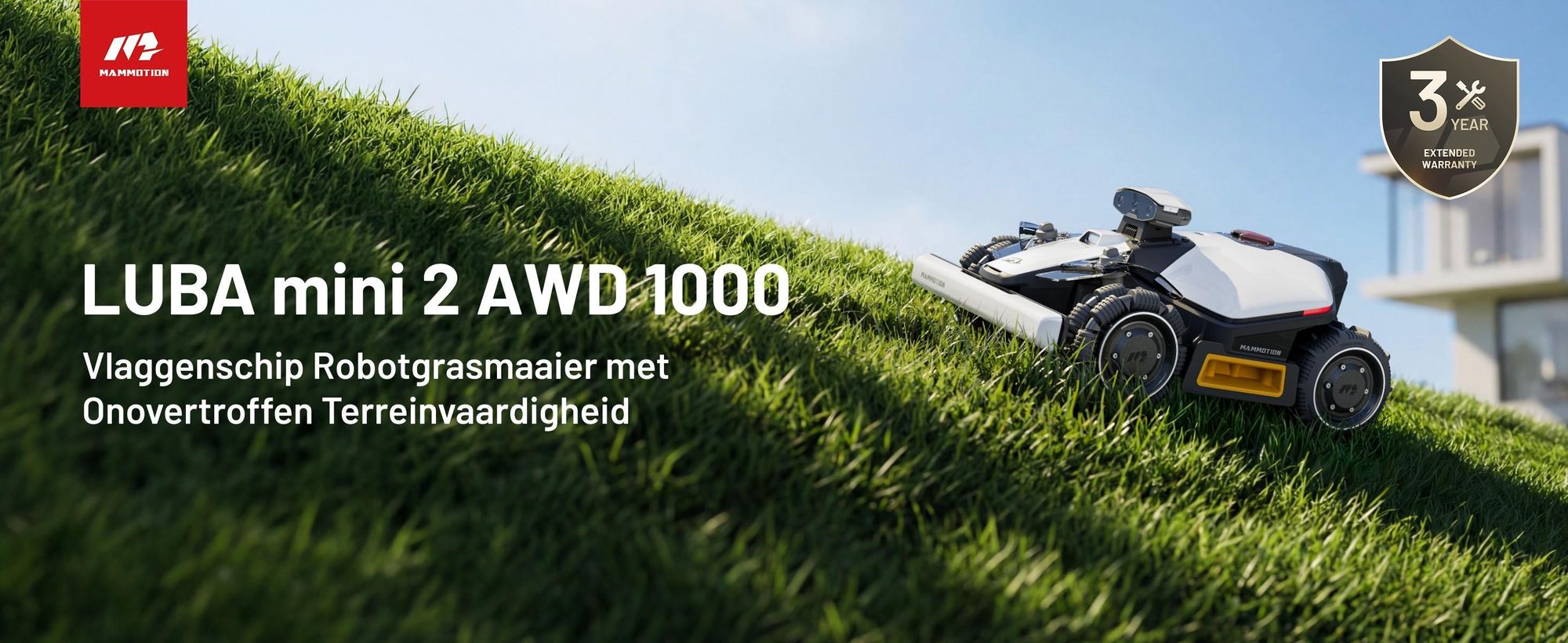 Robotmaaier Mammotion LUBA Mini 2 AWD 1000 met garage en wasstandaard, zonder kabels, 1000m², maait langs de randen, DropMow, auto-kaartgeneratie, APP