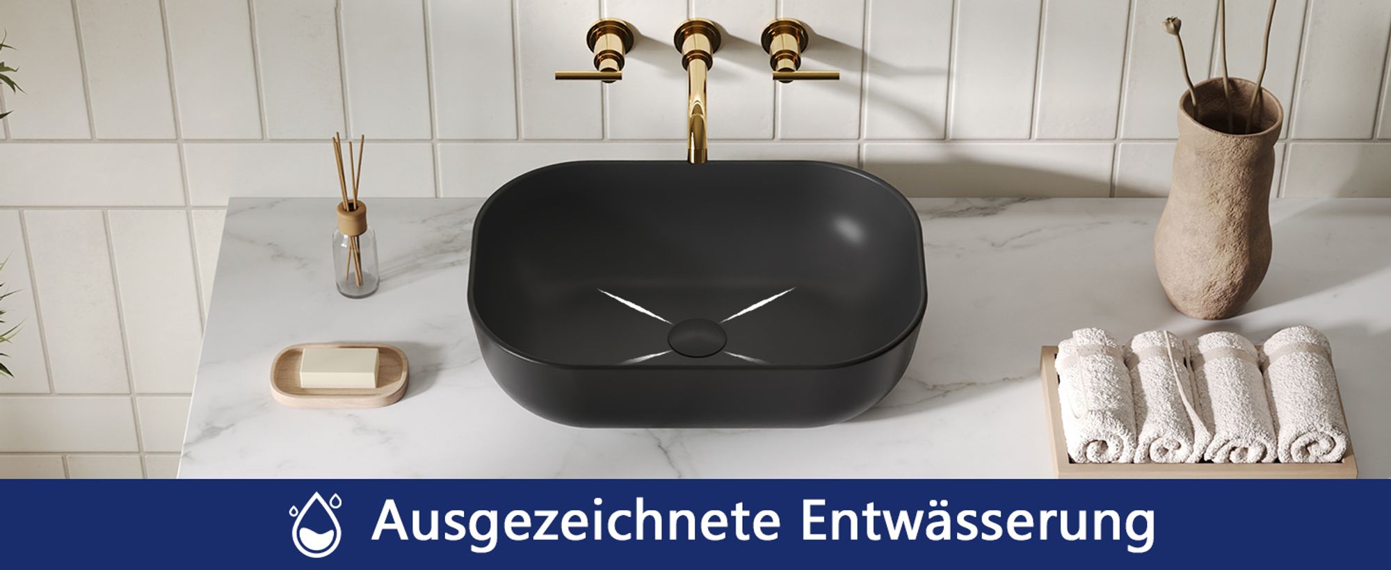 Schwarzes Keramik Aufbauwaschbecken rechteckig 50 × 40 × 14,5 cm – Modernes Bad Design von DeerValley