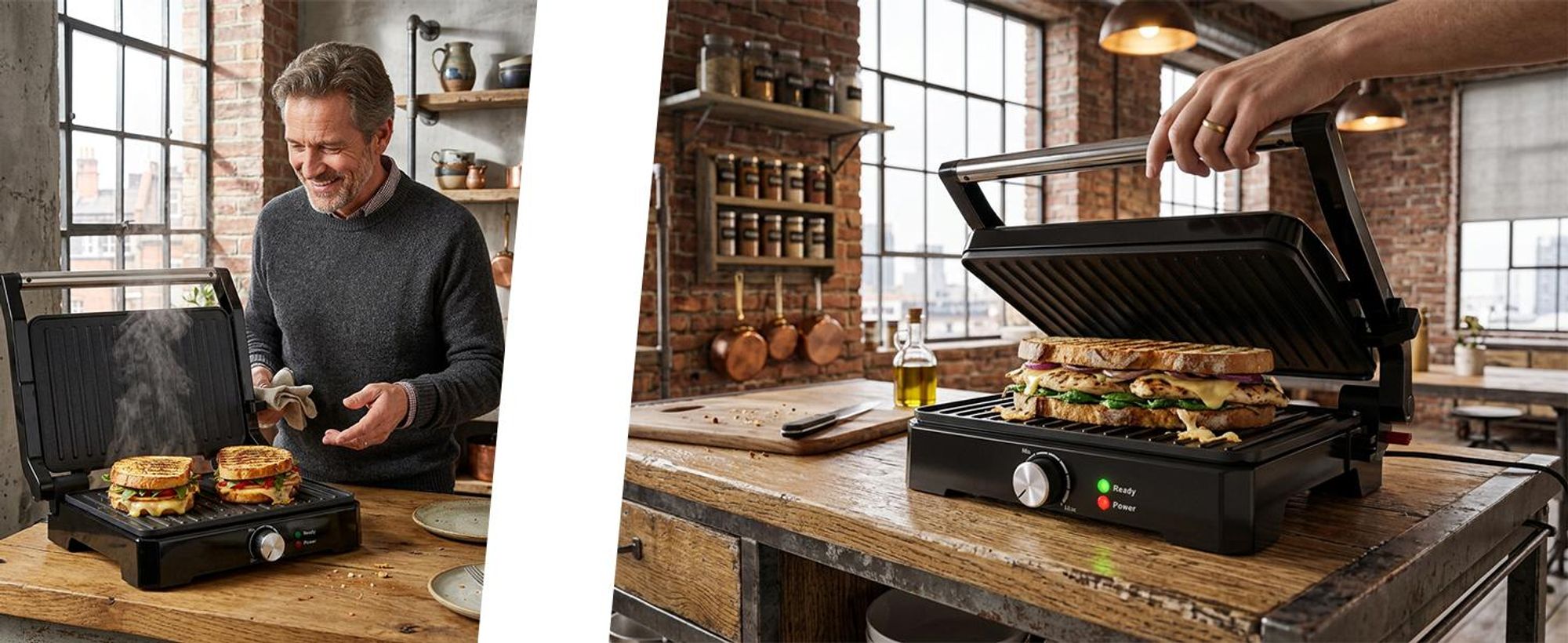 Kontaktgrill, Tischgrill 1500W, Elektrogrill Sandwichmaker Panini Grill Sandwich Maker, geöffnete 180°, Retoo