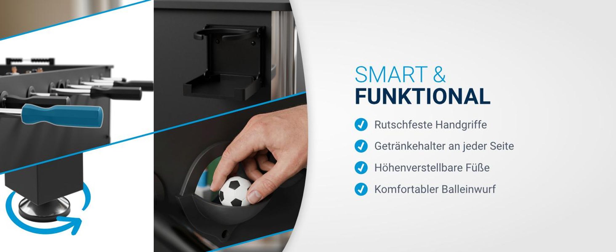 ArtSport Tischkicker Wuzzler – Kickertisch inkl. 2 Bälle mit Getränkehalter – Kicker – Tischfußball – Fußballtisch - Kickerkasten