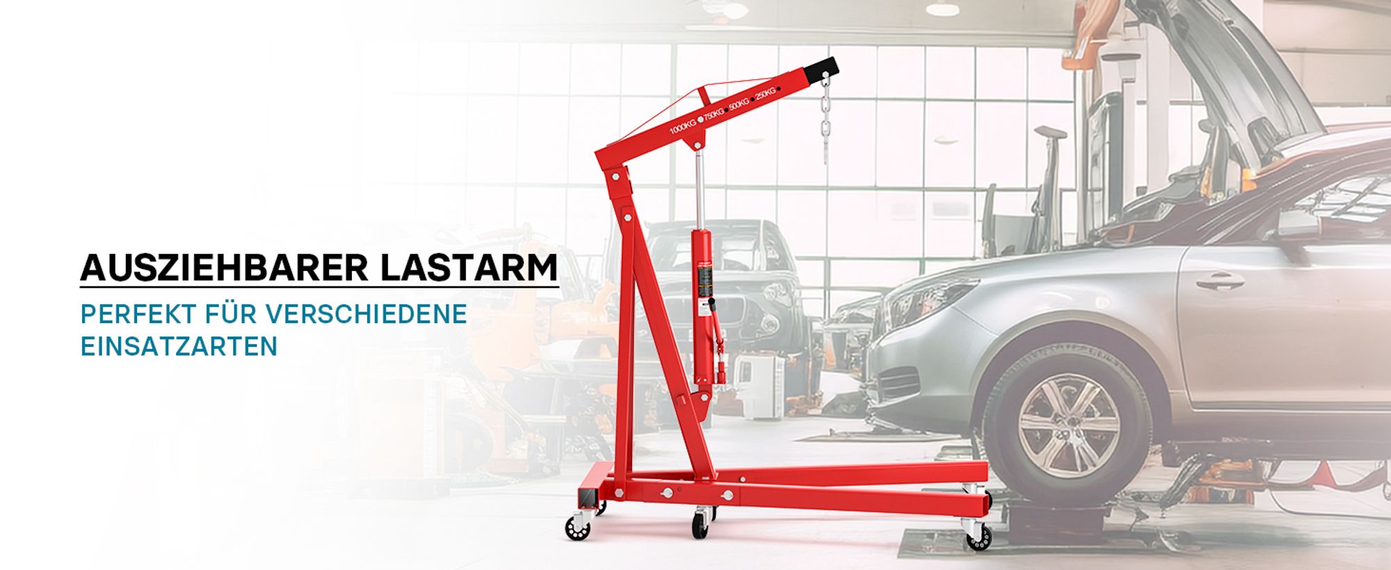Werkstattkran klappbar für Lasten bis 1000 kg Hubarm 857-1133 mm Lastkran Motorkran Motorheber Schwerlastkran