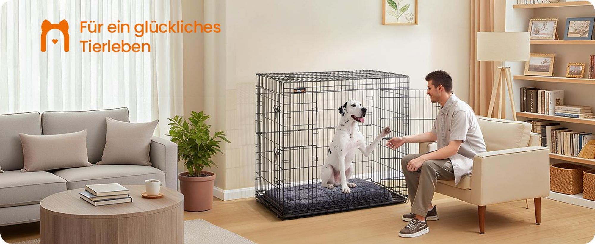 Hundekäfig, Hundebox klappbar,XXL(hoch) mit 2 Türen, ausziehbare Kunststoffschale