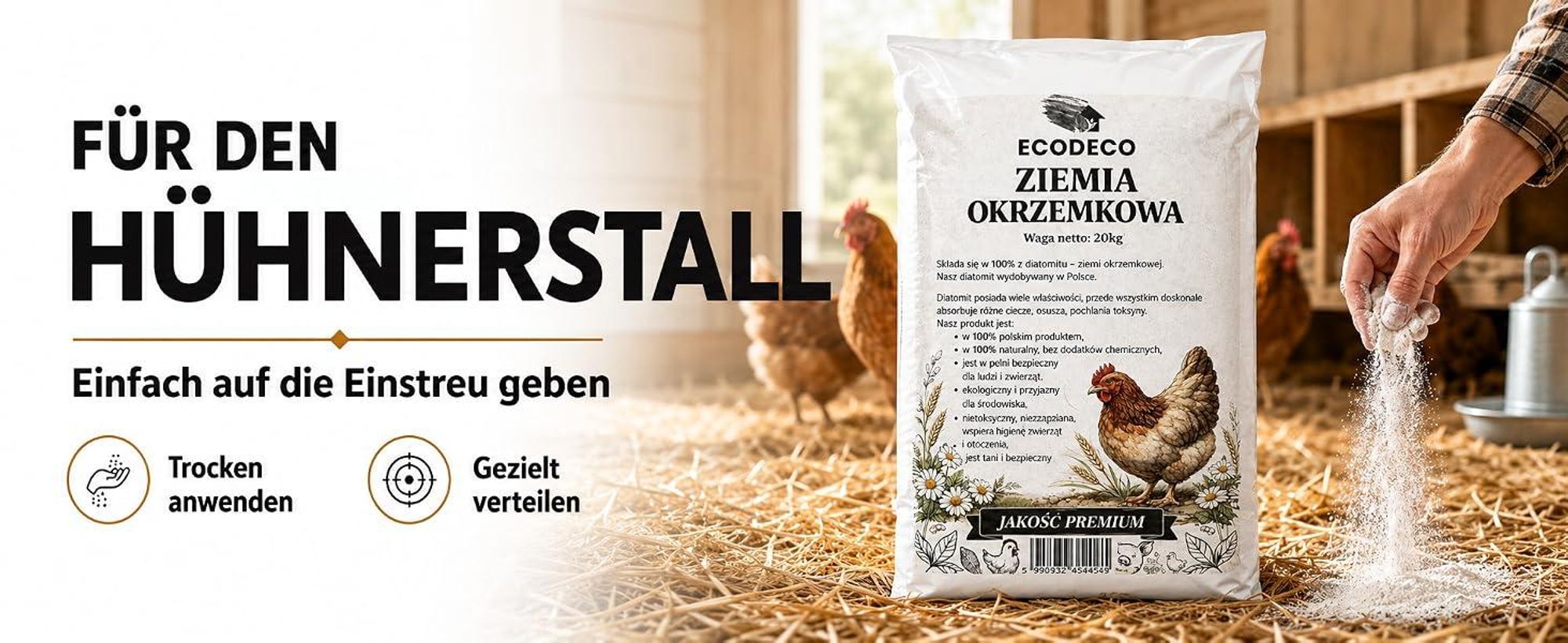 Ecodeco Kieselgur Diatomeenerde 10 Kg Für Hühnerstall, Einstreu Und Tierhaltung – Mineralischer Feuchtigkeitsbinder, Geruchlos