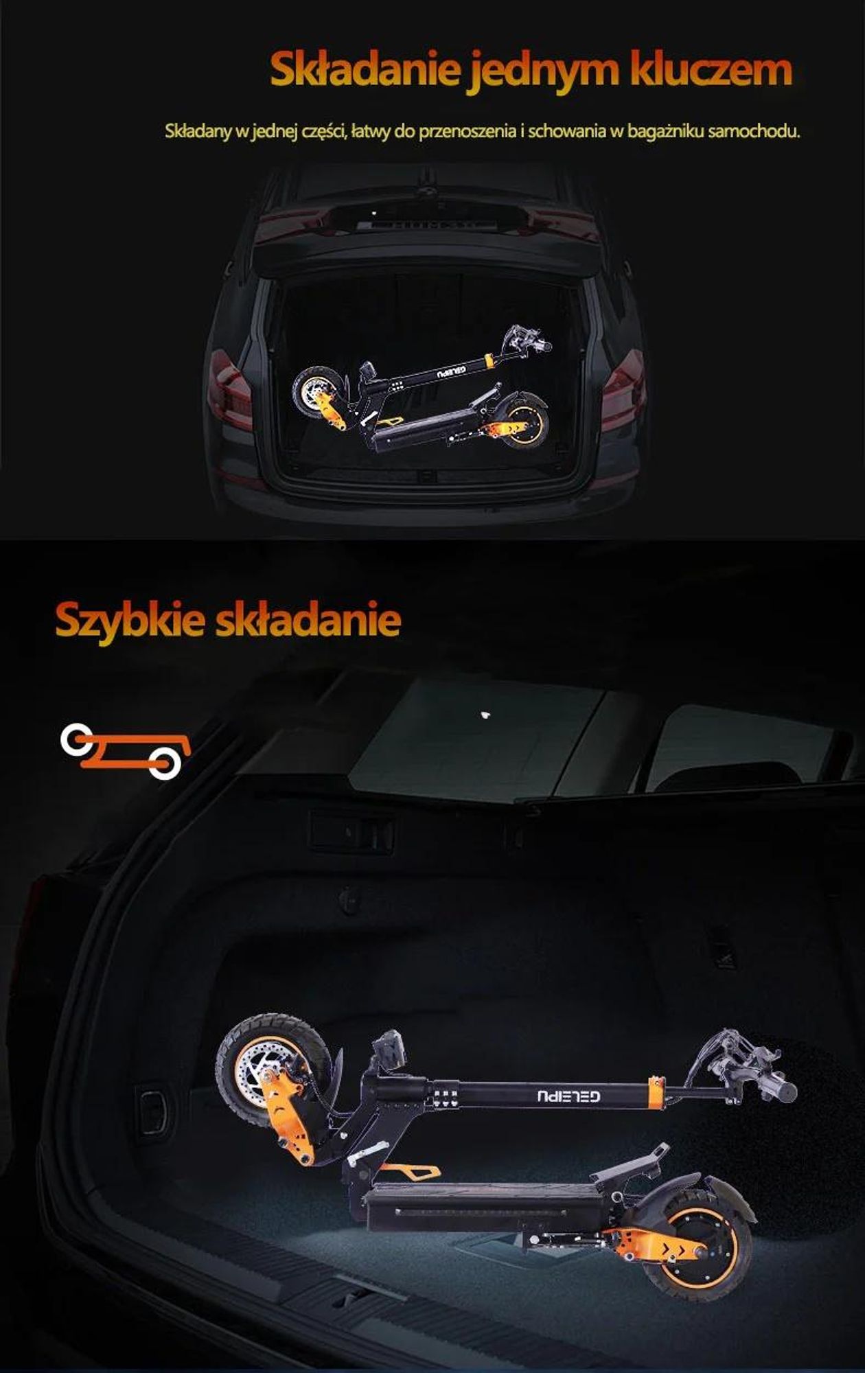 GELEIPU Z1 - Bateria 48V20AH 10" Kołami Hamulce Tarczowe - Czarny