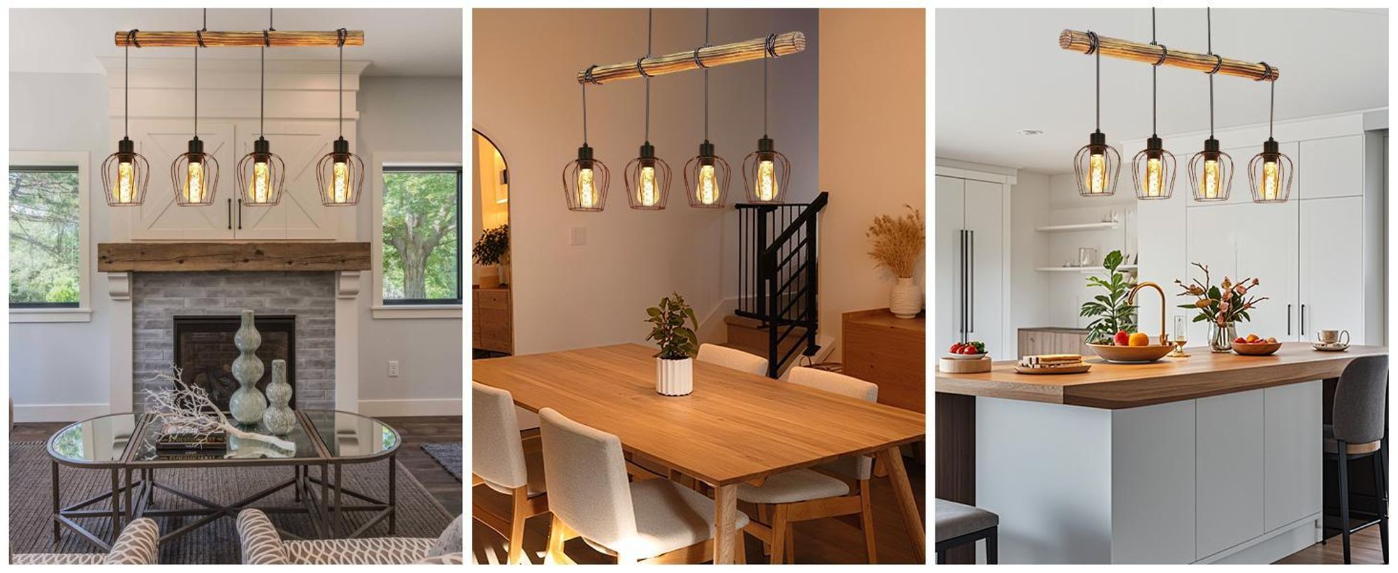 ZMH Pendelleuchte Holz Esstisch Hängelampe 4 Flammig Schwarz Vintage Esstischlampe hängend Esszimmerlampe Pendellampe E27 Hängeleuchte für Wohnzimmer