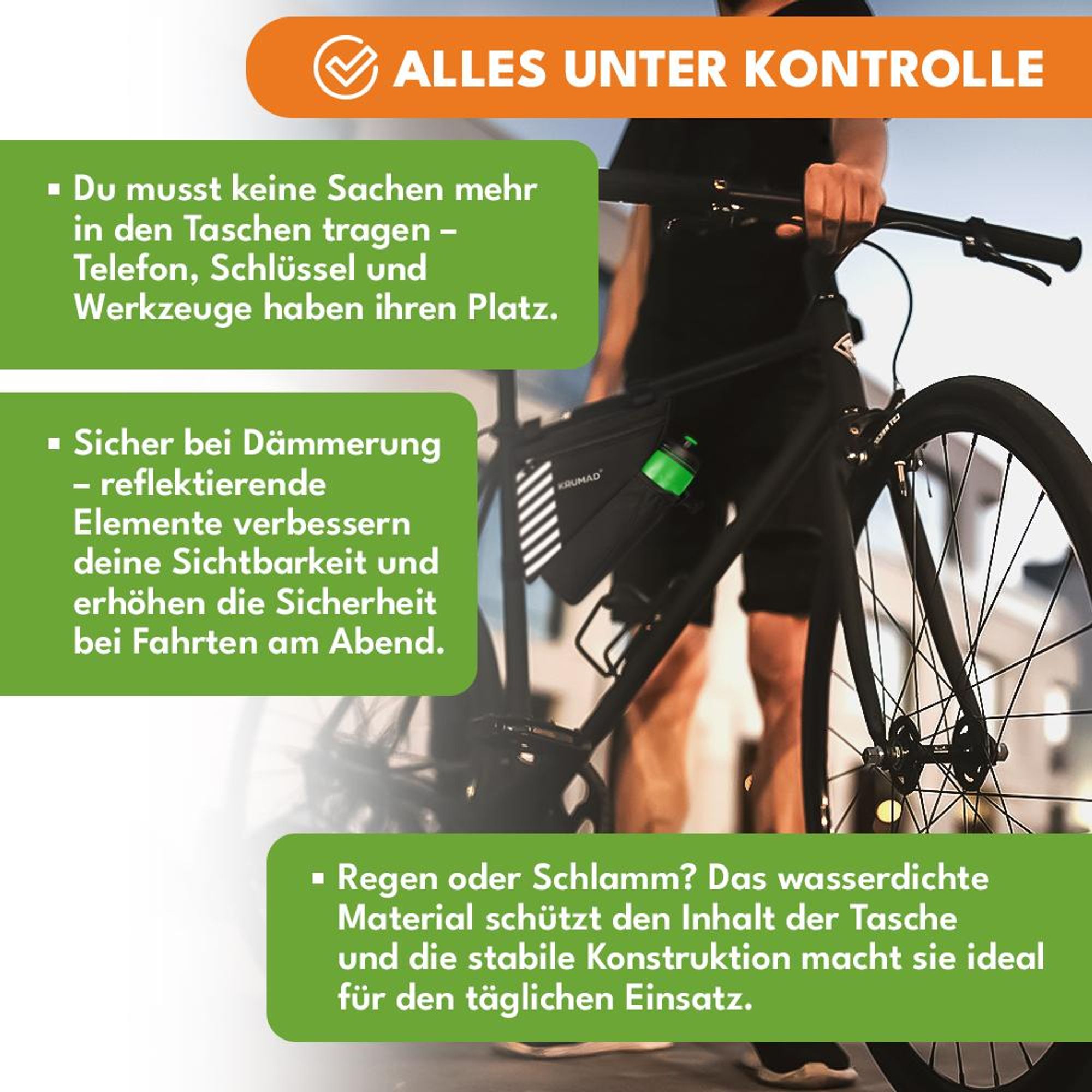 KRUMAD Fahrradrahmentasche Dreiecktasche Wasserdicht 1,2L Rahmentasche für MTB Rennrad E-Bike