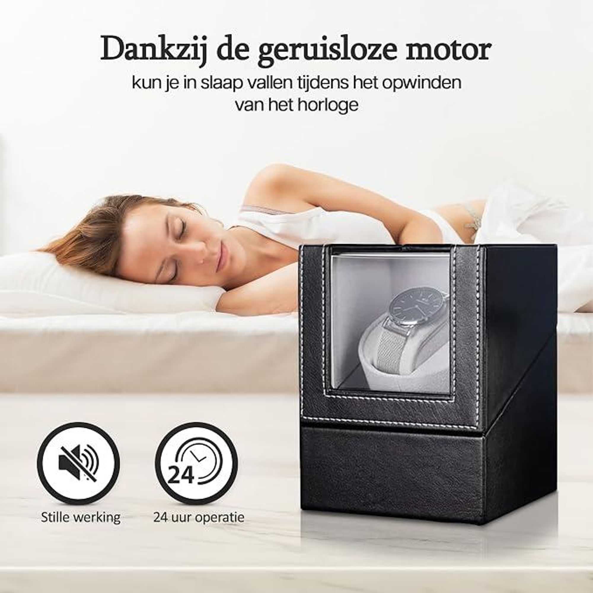 Olvy horlogewinder voor automaat horloges, met een extreem stille motor, een zacht horlogenkussen. Geschikt voor 1 horloge