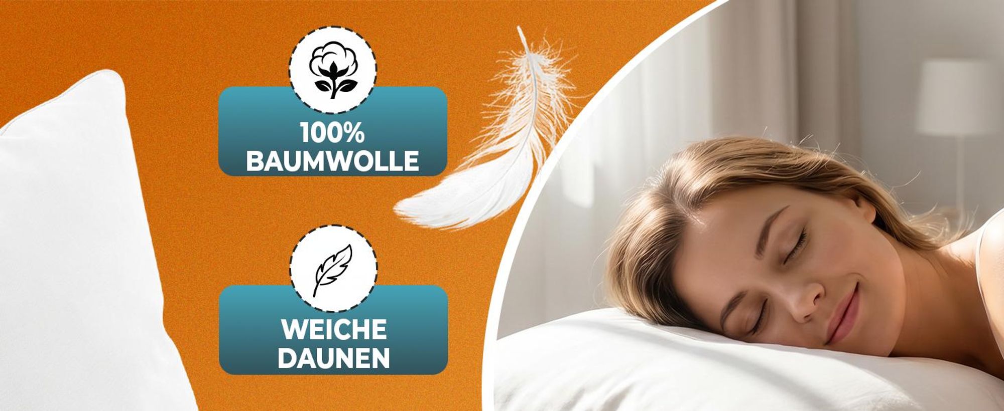 DAUNENKISSEN 40x80 – 3-Kammer Kopfkissen, Federkissen mit 100% Daunen & Federn, 100% Baumwollbezug, schadstoff, Fest, 1000 g