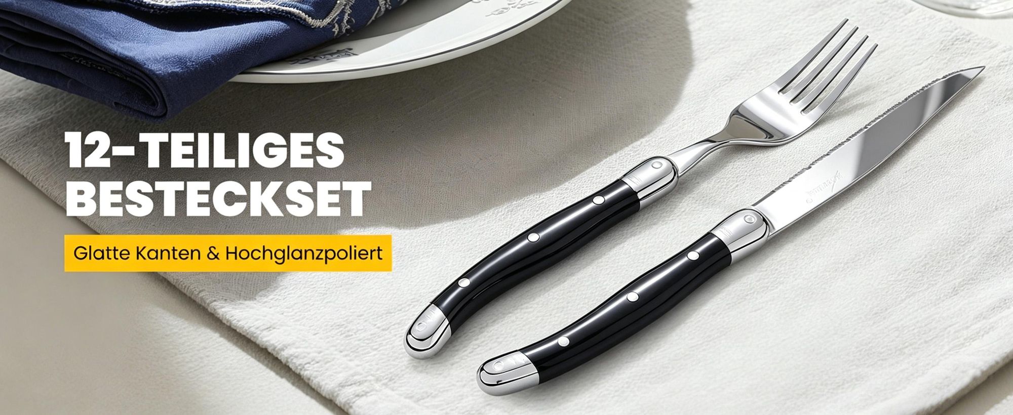 Besteck Set 6 Personen,12-tlg Steakbesteck,Edelstahl Besteckset,Cutlery Set mit 6 Steakmesser und 6 Gabeln,Essbesteck