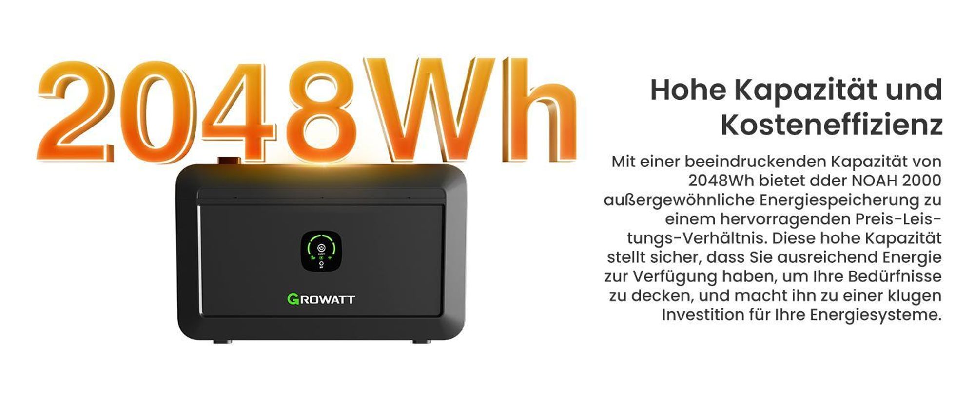 Growatt NOAH 2000 2048Wh mit 1800W PV-Eingangsleistung Solarspeicher 2 MPPT (0% MwSt)