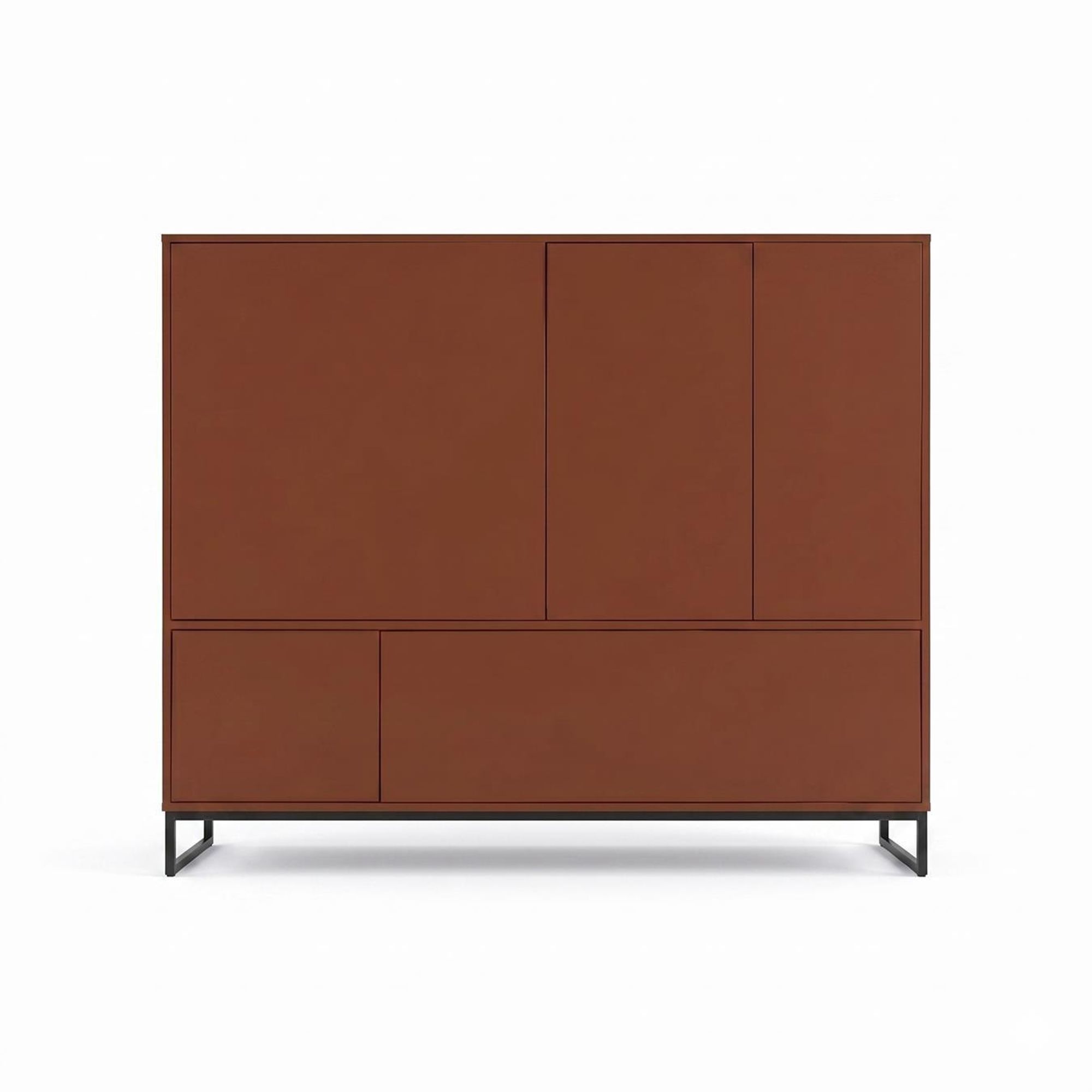 BETTSO Geräumige, hohe Kommode GENUA 160 cm, Terrakotta-Rot, Loft-Boho-Stil, Push-to-Open-Funktion, Metallgestell