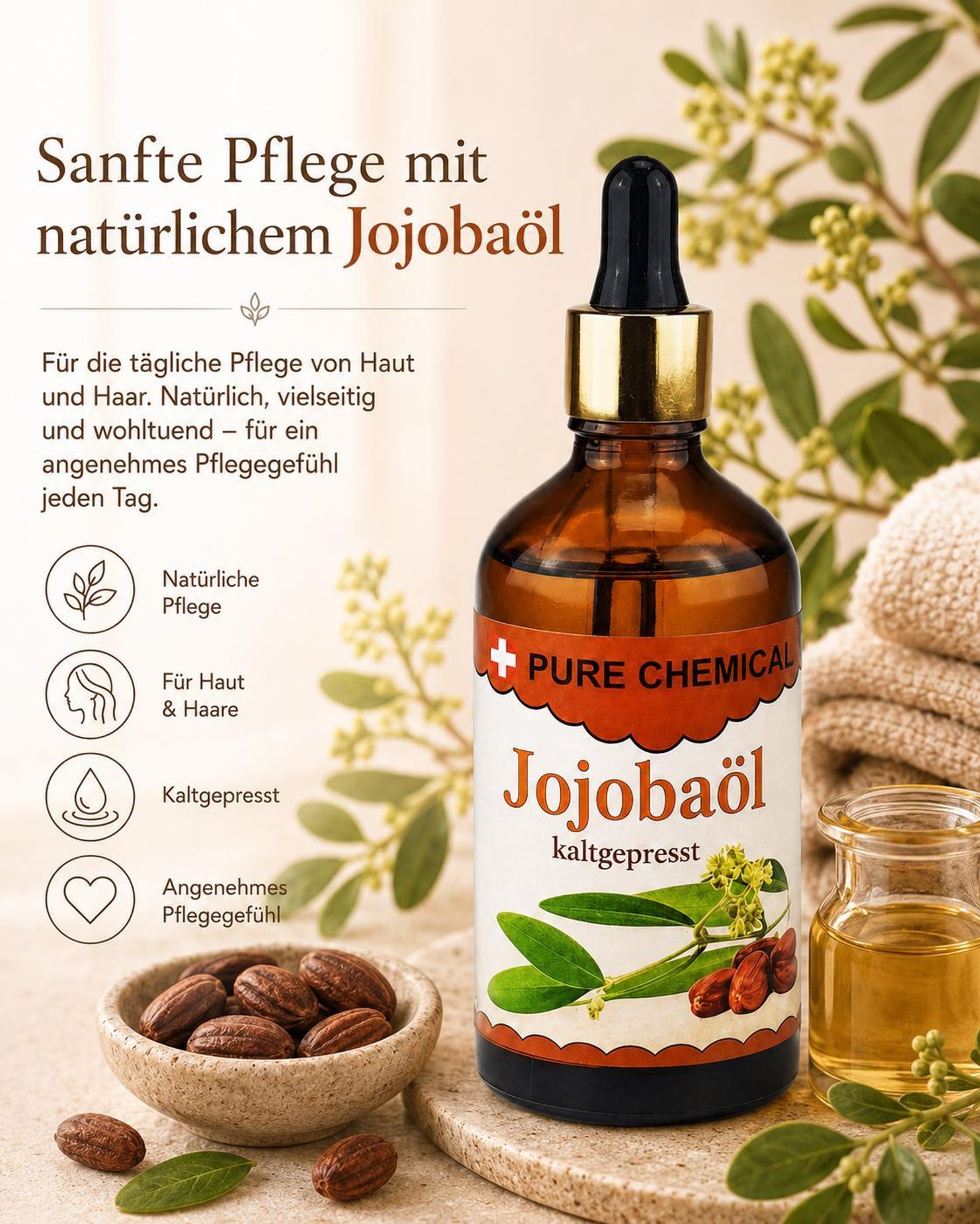 PURE CHEMICAL | Jojobaöl | kaltgepresst | unraffiniert | 100 ml