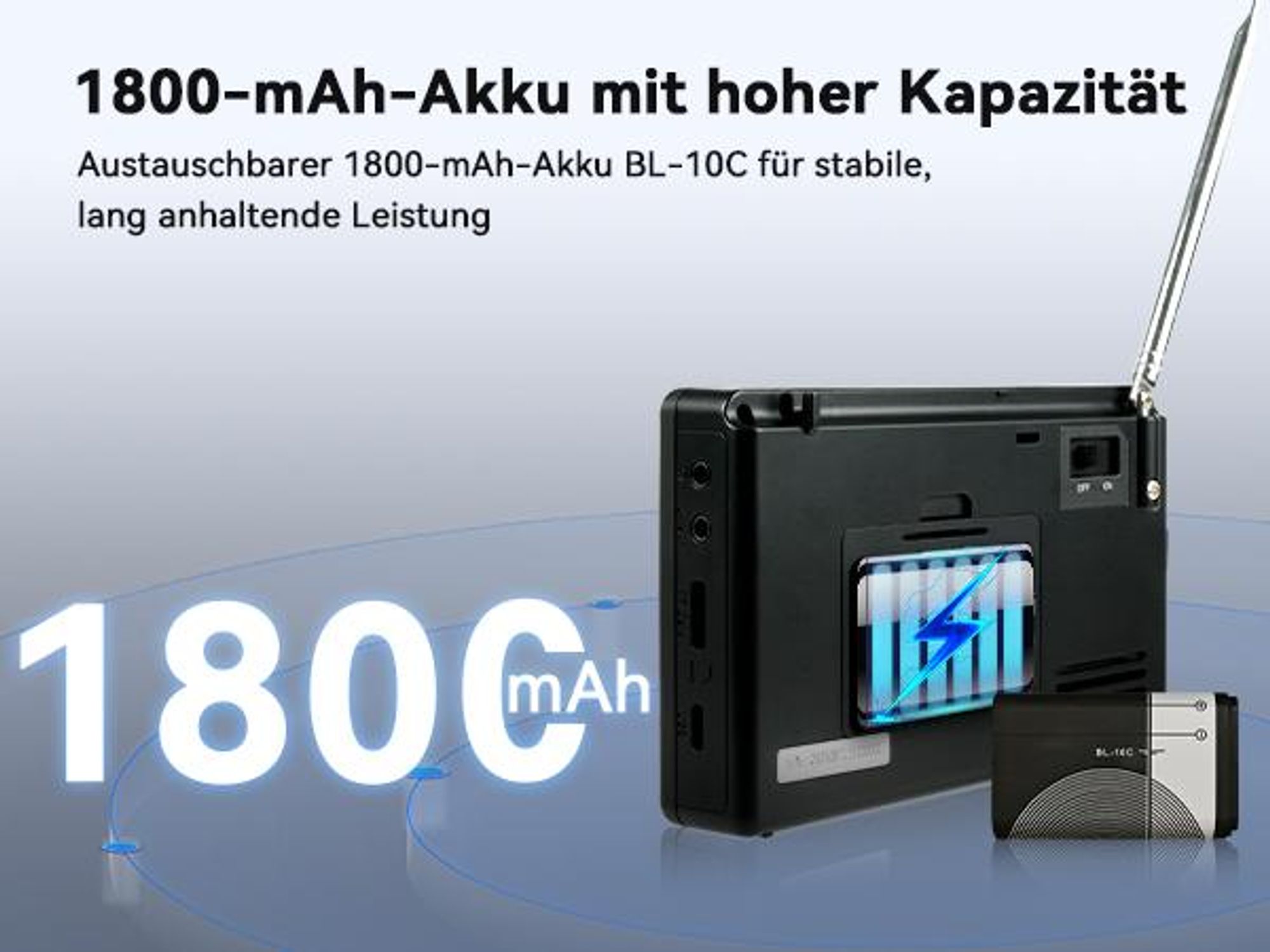 Retekess V115P Tragbares Digitales Radio, AM FM SW LW WB, 1800mAh, Taschenlampe, TF/AUX, Aufnahme, Taschenlampe, Sleep-Timer,für Notfälle, Camping