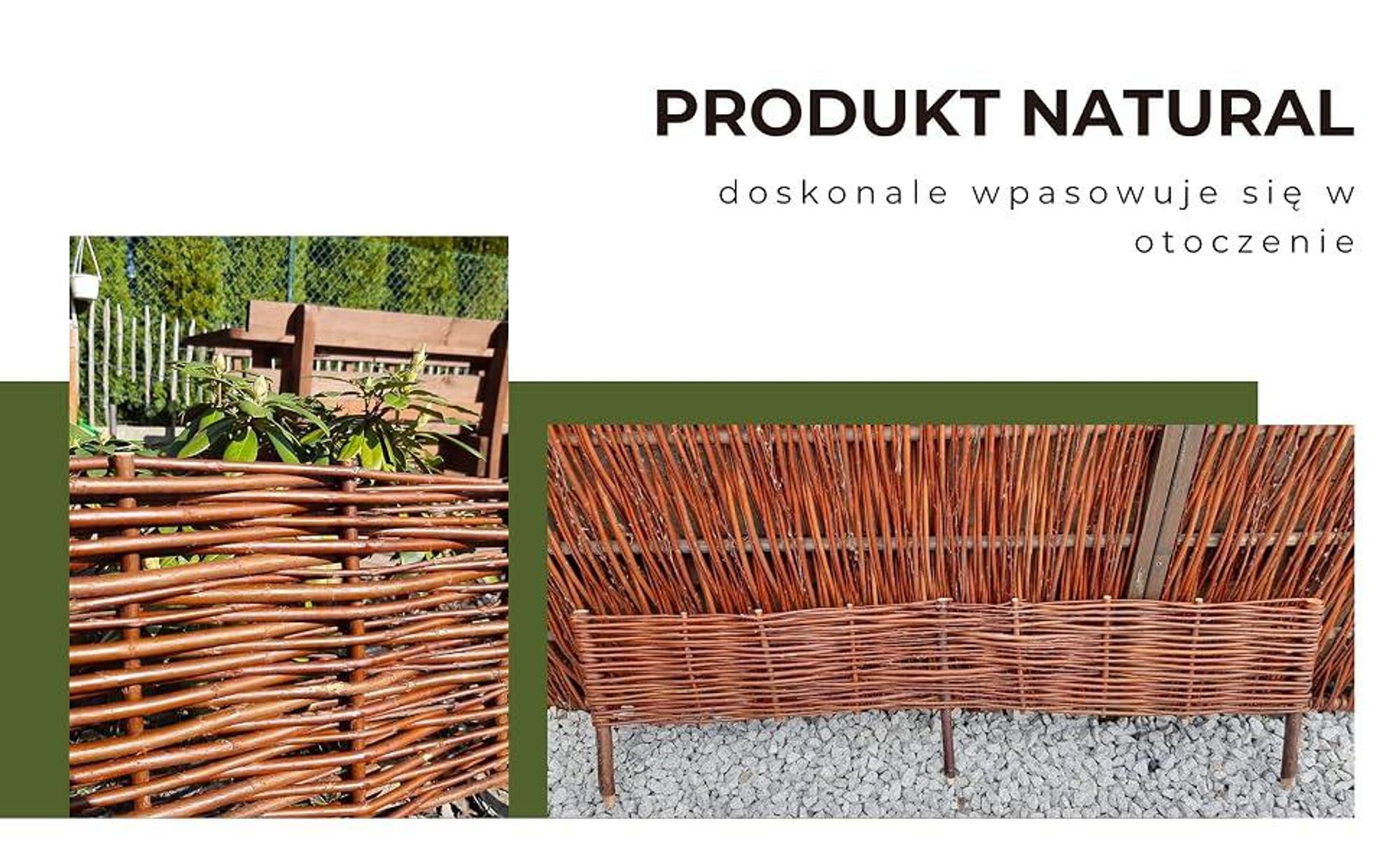 Ogrodzenia Wiklinowe Palisada Wiklinowa Okrągła Zestaw 4 sztuk 45x20 cm, Rabatka Ogrodowa, Obrzeże Trawnika, Naturalny Płotek Wiklinowy