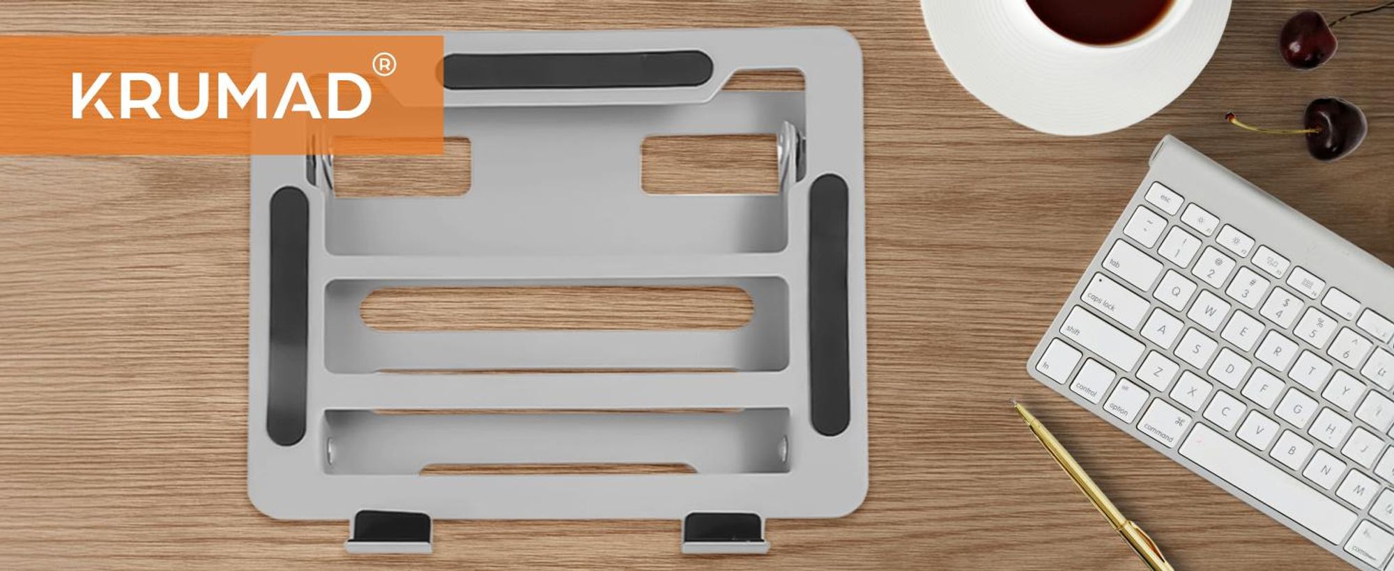 KRUMAD Laptop Ständer höhenverstellbar, klappbarer Notebook Ständer aus Metall, rutschfest & stabil, für Schreibtisch Sofa Bett, bis 8 kg