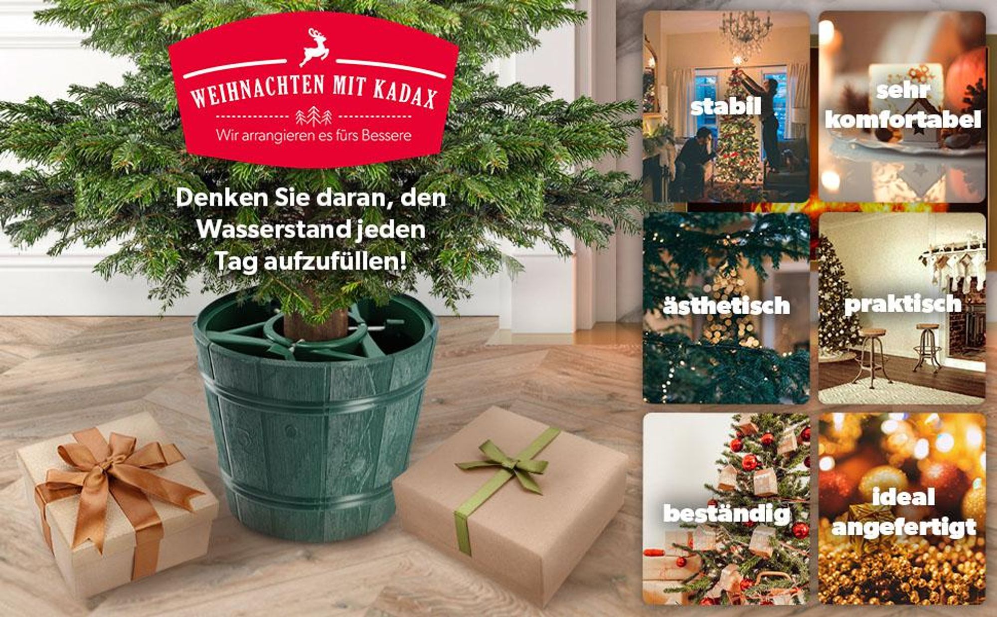 KADAX Weihnachtsbaumständer "Taden", Grün Christbaumständer, Baumhöhe bis 240 cm