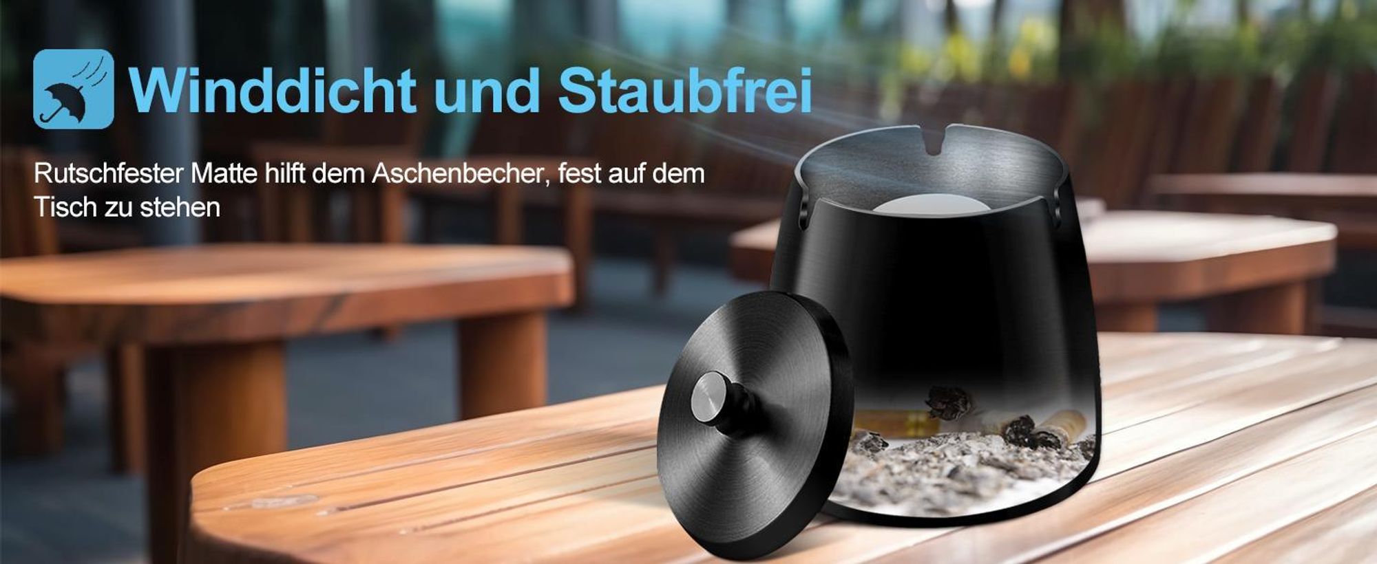 Aschenbecher, Tischaschenbecher, Edelstahl Aschenbecher mit Deckel, Windaschenbecher, Standaschenbecher, für Draußen und Innen