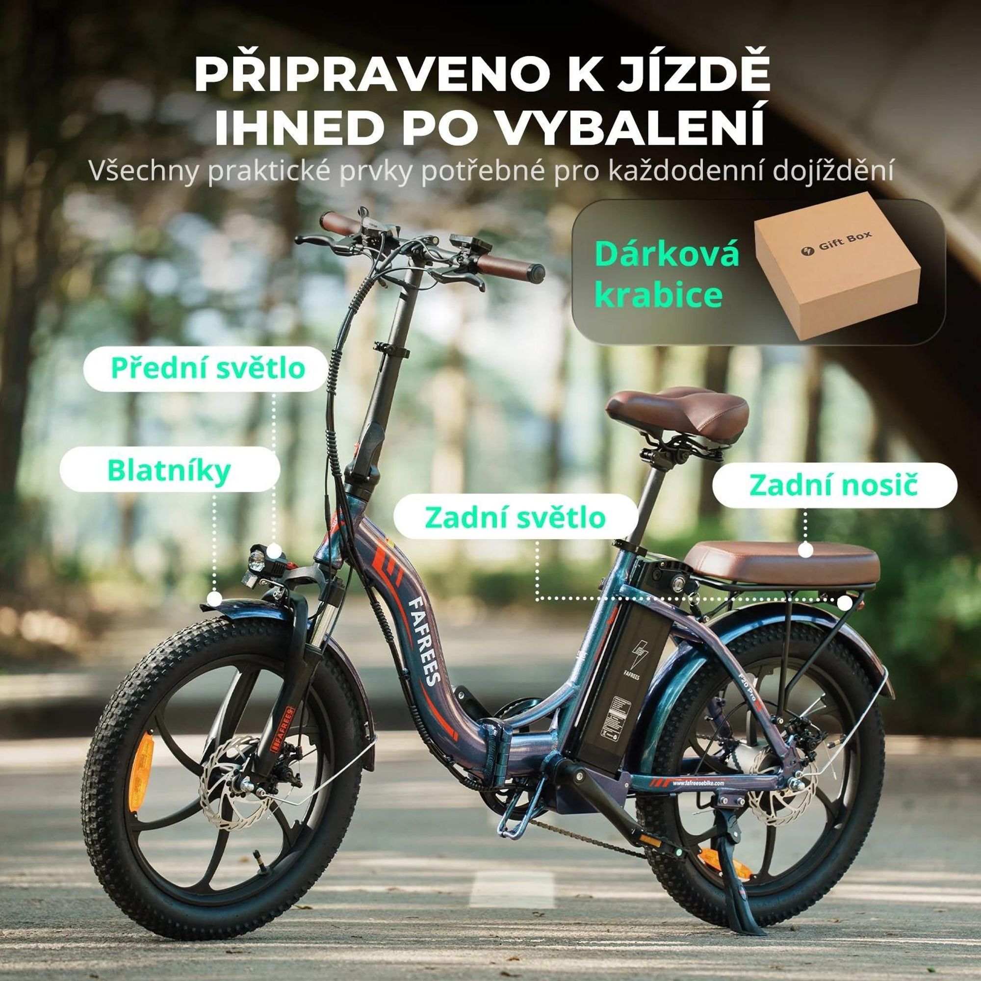Elektrokolo FAFREES F20 Pro - Motor 250W Baterie 36V20Ah Pneumatiky 20" Mechanické Kotoučové Brzdy - Modrá Aurora