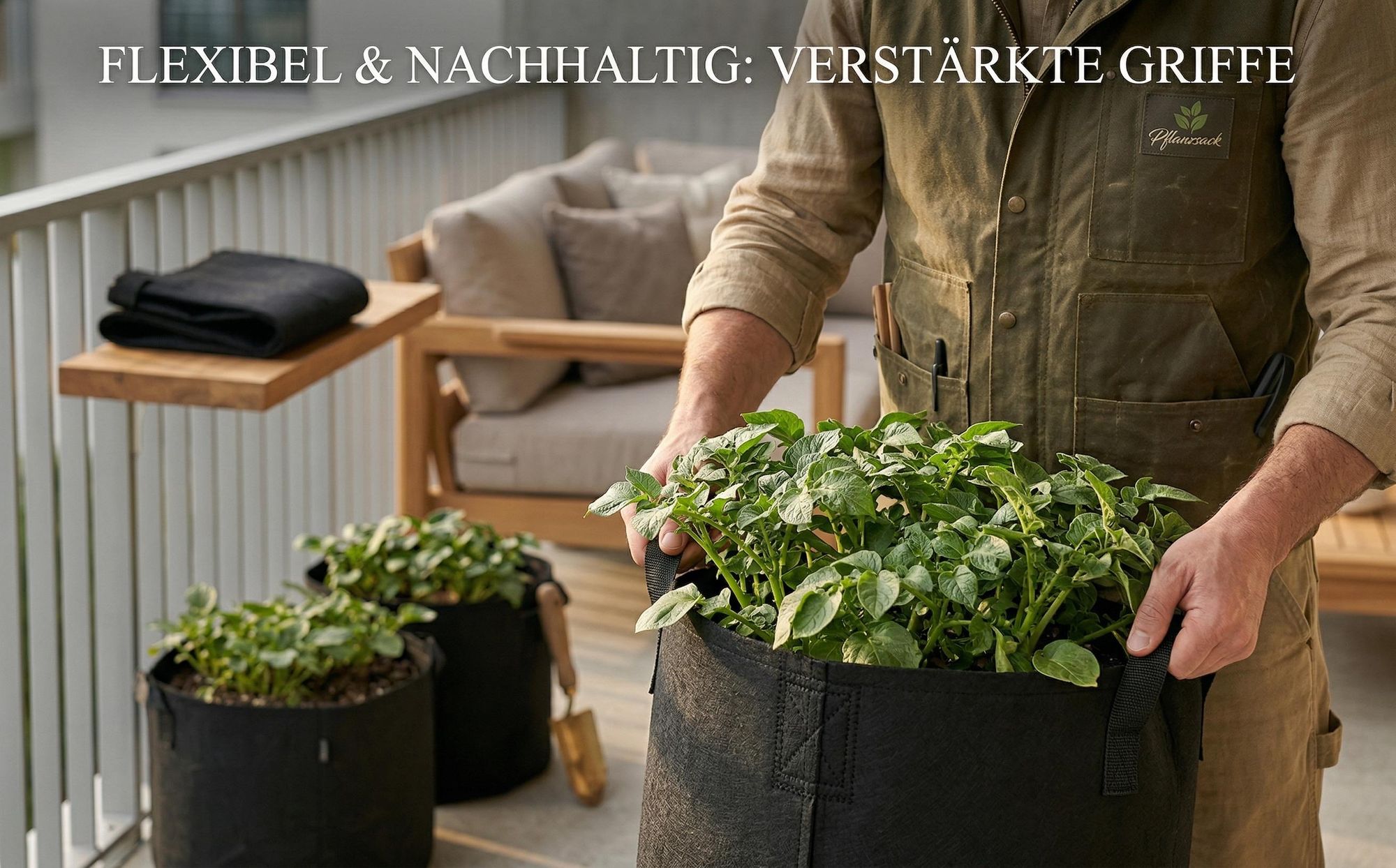 Garten Pflanzsack 3er Set | 30 Liter | Mit Sichtfenster & Tragegriffen | Atmungsaktives Vlies | Für Kartoffeln & Gemüse