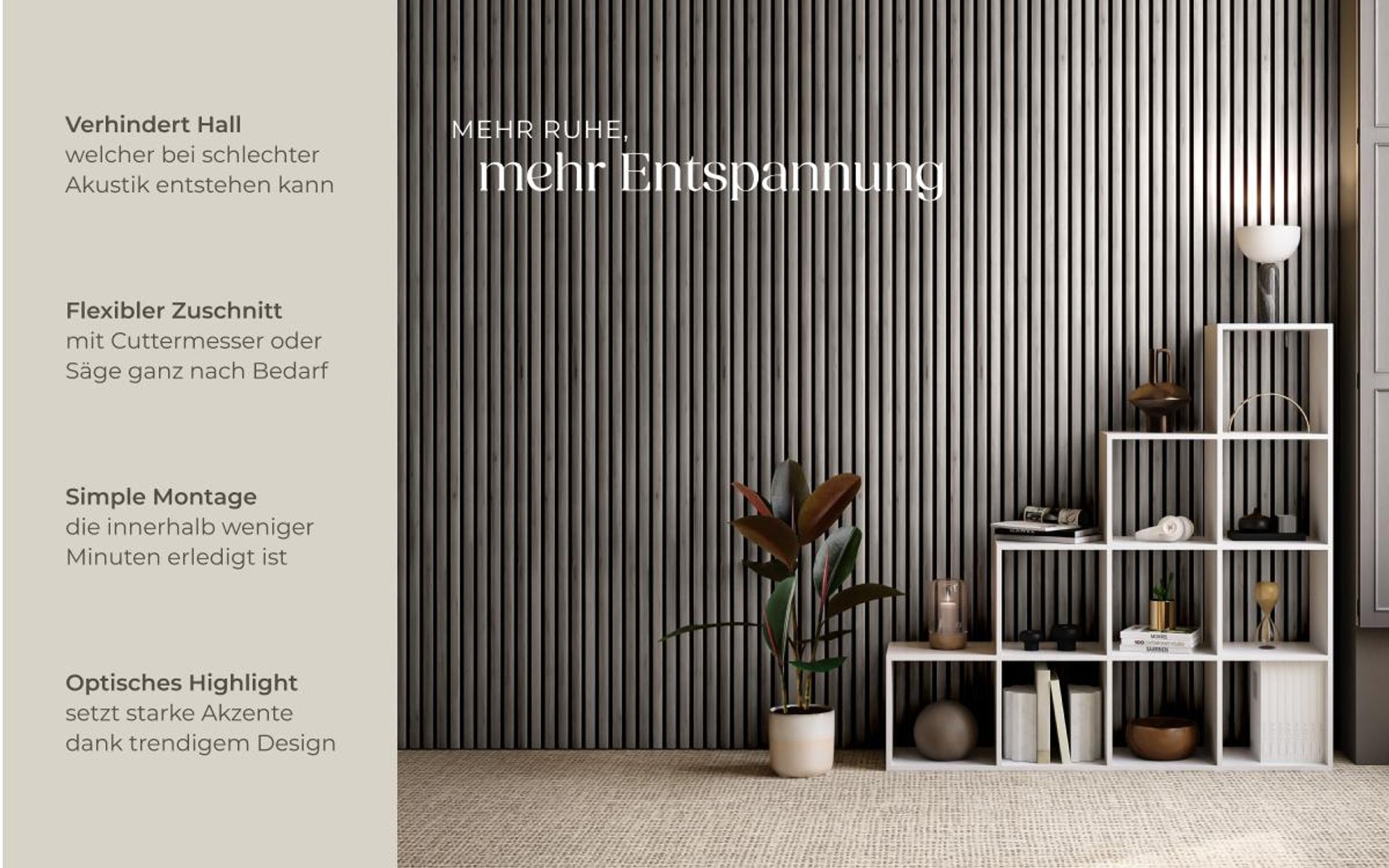 tectake® Akustikpaneele Sonic Wall Holzoptik in Eiche hellgrau je 60 x 120 x 2,1 cm, Größe flexibel anpassbar