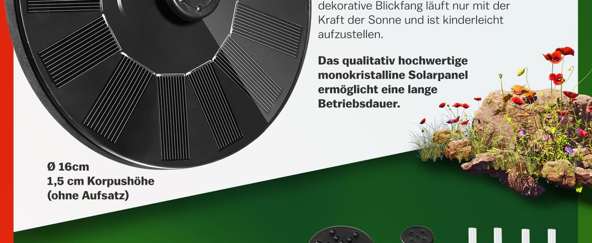 GARDEBRUK® Solar Springbrunnen 7 Effekte 180L/h Solarpanel 160mm 1,4 Watt Garten Wasserspiel Gartenbrunnen Wasserpumpe Teichpumpe Solarbrunnen Fontäne