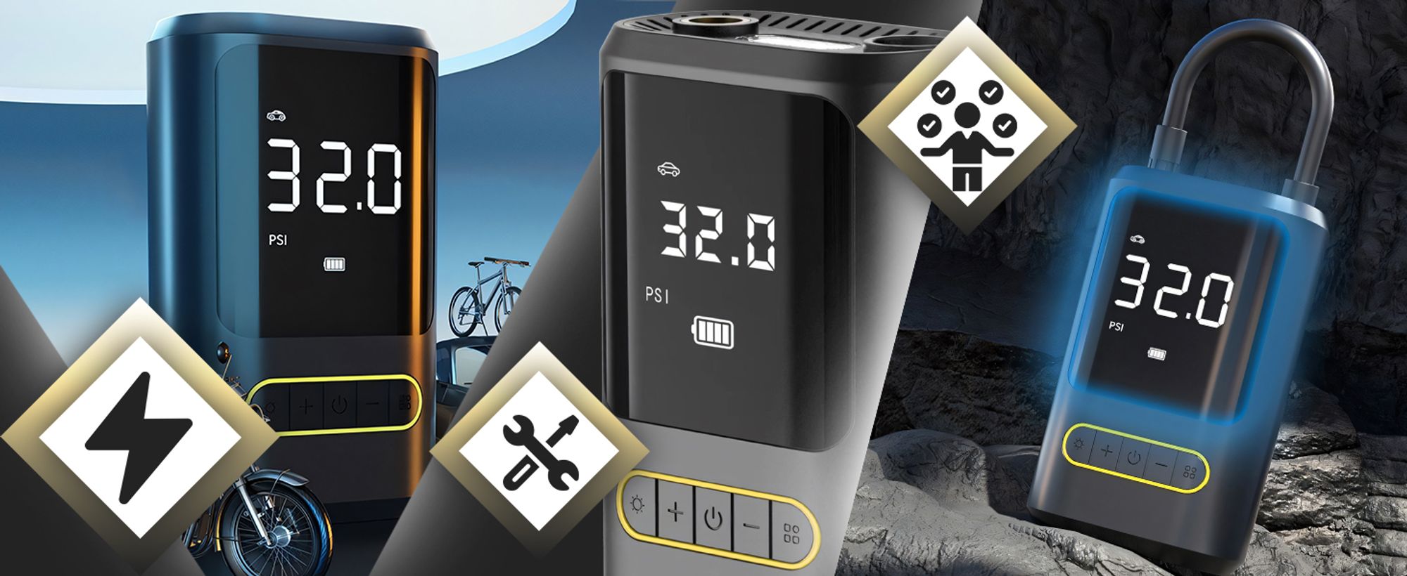 Elektrische Luftpumpe mit 4000mAh Akku und LED Licht, Elektrischer Luftkompressor für Auto, Fahrrad, Ball, USB LCD Display, max 150 PSI, USB-C Retoo
