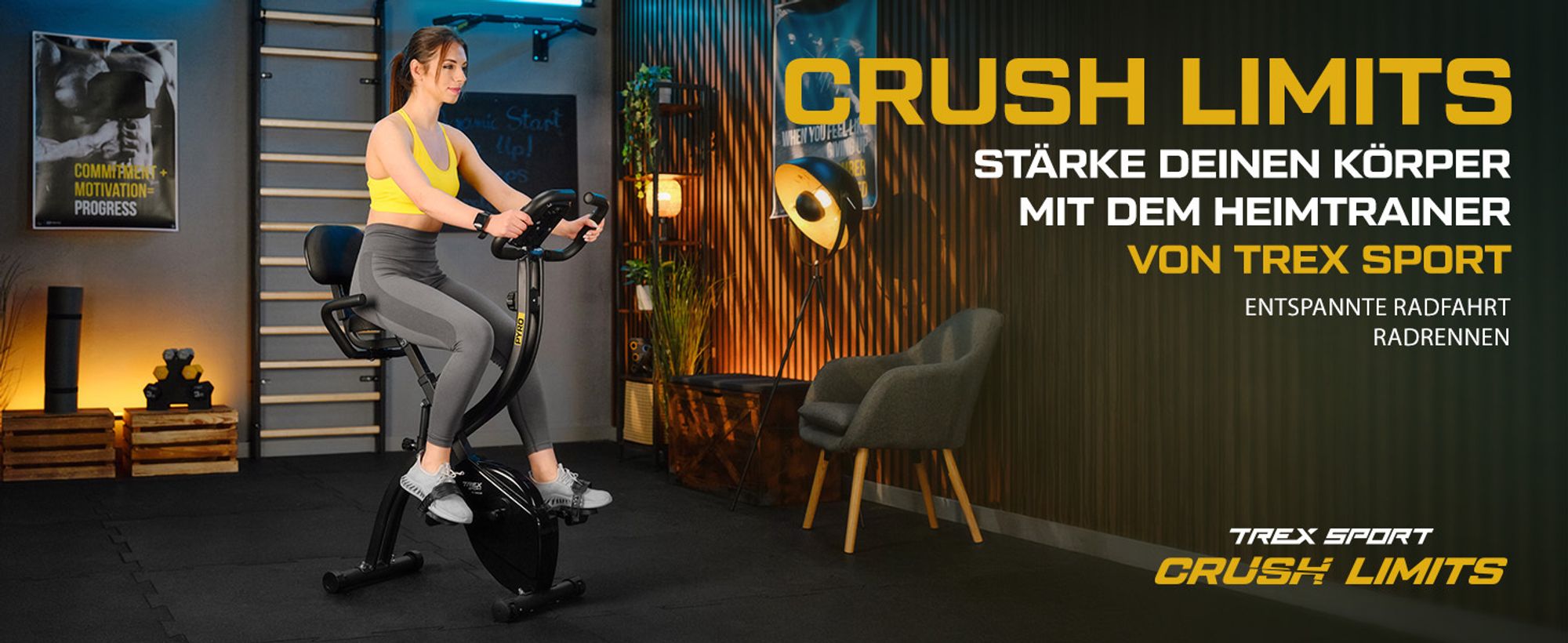 TREX SPORT Heimtrainer Fahrrad klappbar TX-360XB PYRO | Fitnessbike Pulssensoren, 10 Stufen extrem leise, 7 Sitzhöhen, bis 120 kg