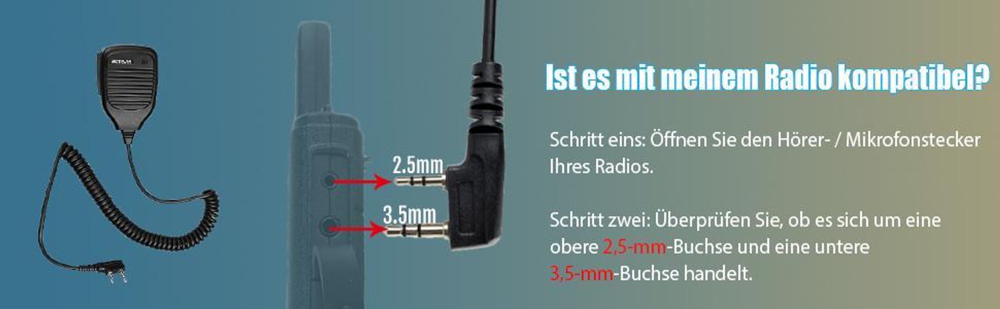Retevis Mikrofon Walkie-Talkie 2 Pin Handlautsprecher-Mikrofon Kompatibel mit Funkgerät RT24 RT27 BF-888S BF-UV 5R Kenwood (1 Stück)