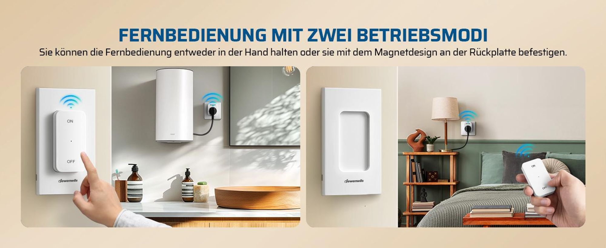 DEWENWILS Funksteckdosen mit Fernbedienung, Funk-Wandschalter Ein/Aus, 3680W, Weiß