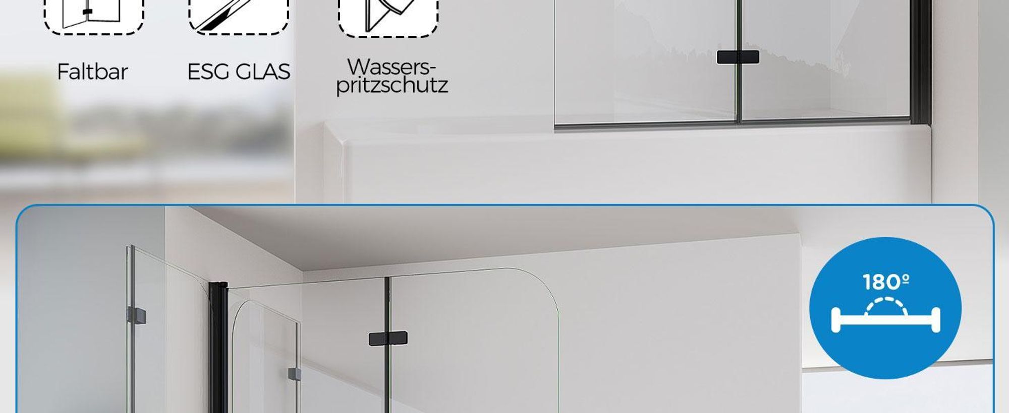IMPTS Duschwand für Badewanne 110x140cm Faltbar Duschabtrennung 2-teilig Badewannenaufsatz ESG GLAS Badwannenfaltwand Schwarze, Klarglas