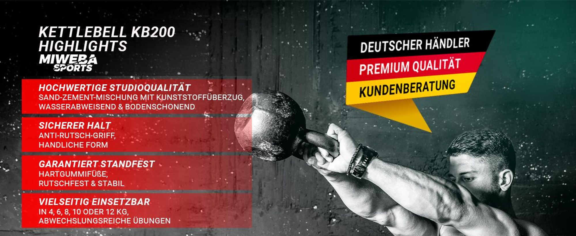 Miweba Sports Kettlebell KB200 | Kugelhantel - Ergonomischer Griff Anti-Rutsch - Hartgummifüße - Ganzkörper - Workout - Kugelgewicht - Hantel (4,0 kg)