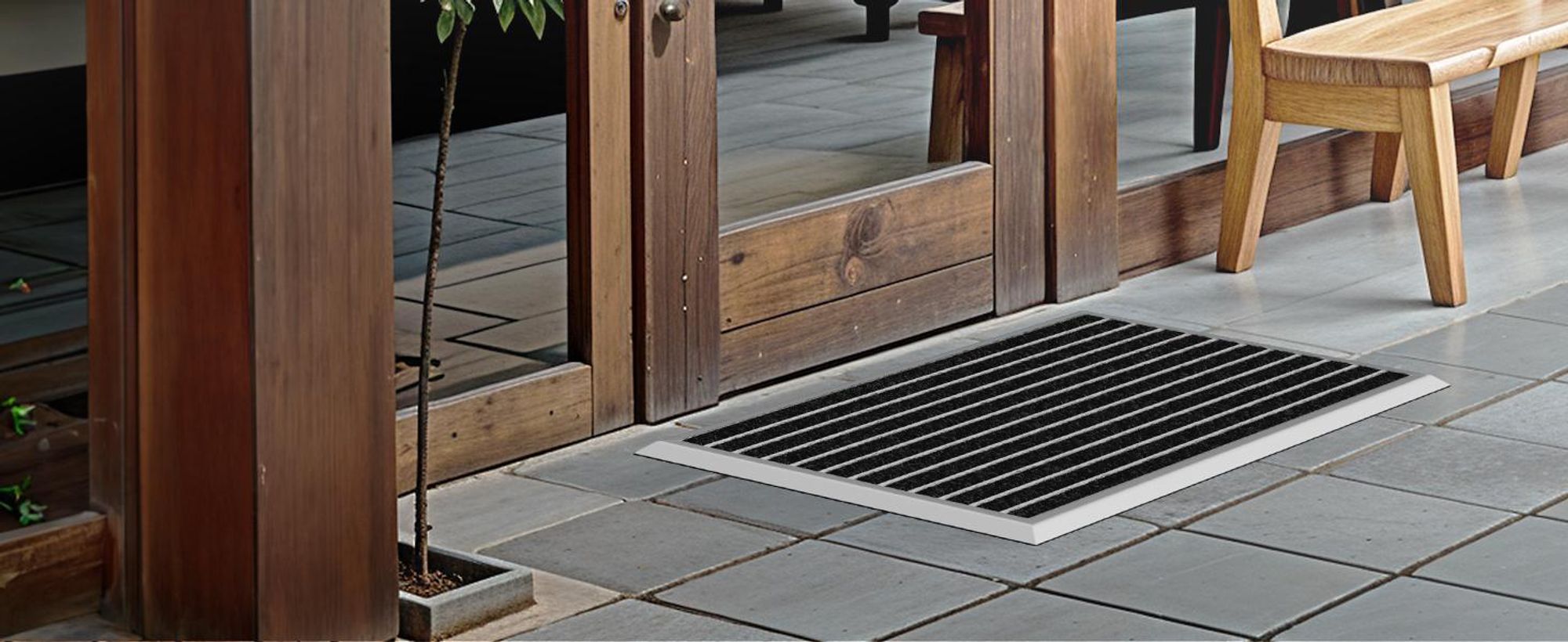 Fußmatte Außen Schmutzfangmatte für Draußen - 50 x 80 cm silbernem Aluminiumrand Wetterfester Fußabstreifer Outdoor Fußmatte