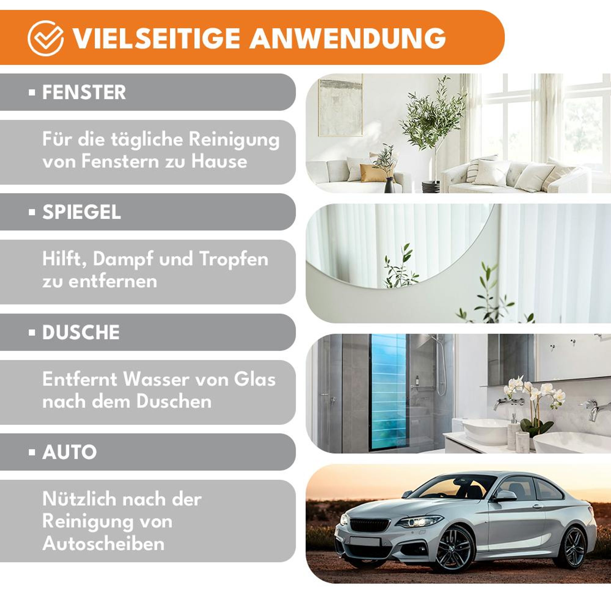 KRUMAD Fensterreiniger Set 2in1, Fensterputzer, Fensterwischer mit Mikrofaser und Abzieher, Glasreiniger Set mit Edelstahlprofil, für Fenster, Spiegel