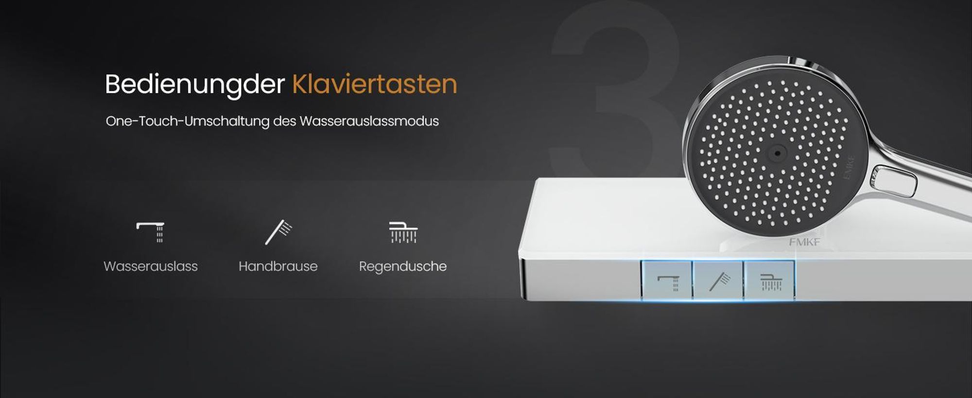 EMKE Duschsystem mit Thermostat – Edelstahl Duscharmatur-Set, 3-Strahlarten Handbrause, Rund Regendusche, Bad- & Duscharmaturen, Chrom F22