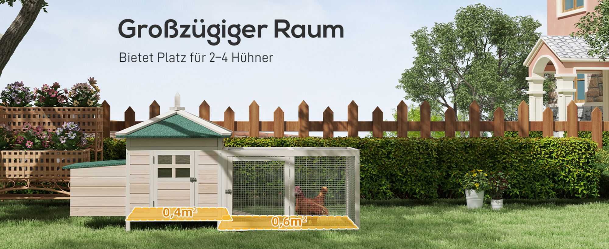 PawHut Zwerghühnerstall Stall mit Auslauf Nistkasten Kiefernholz Natur