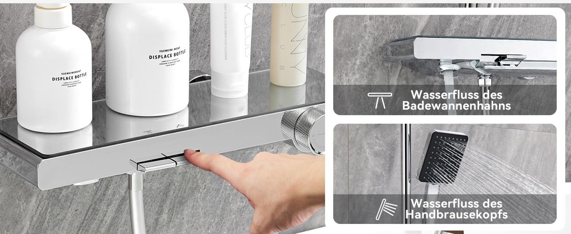 AURALUM Schwarzes Badewannenarmaturen-Set, Duschstange mit Duschkopf, Handbrause- und Duschstangen-Set, zwei Wasserstrahlmodi, Hochwertiges PPA
