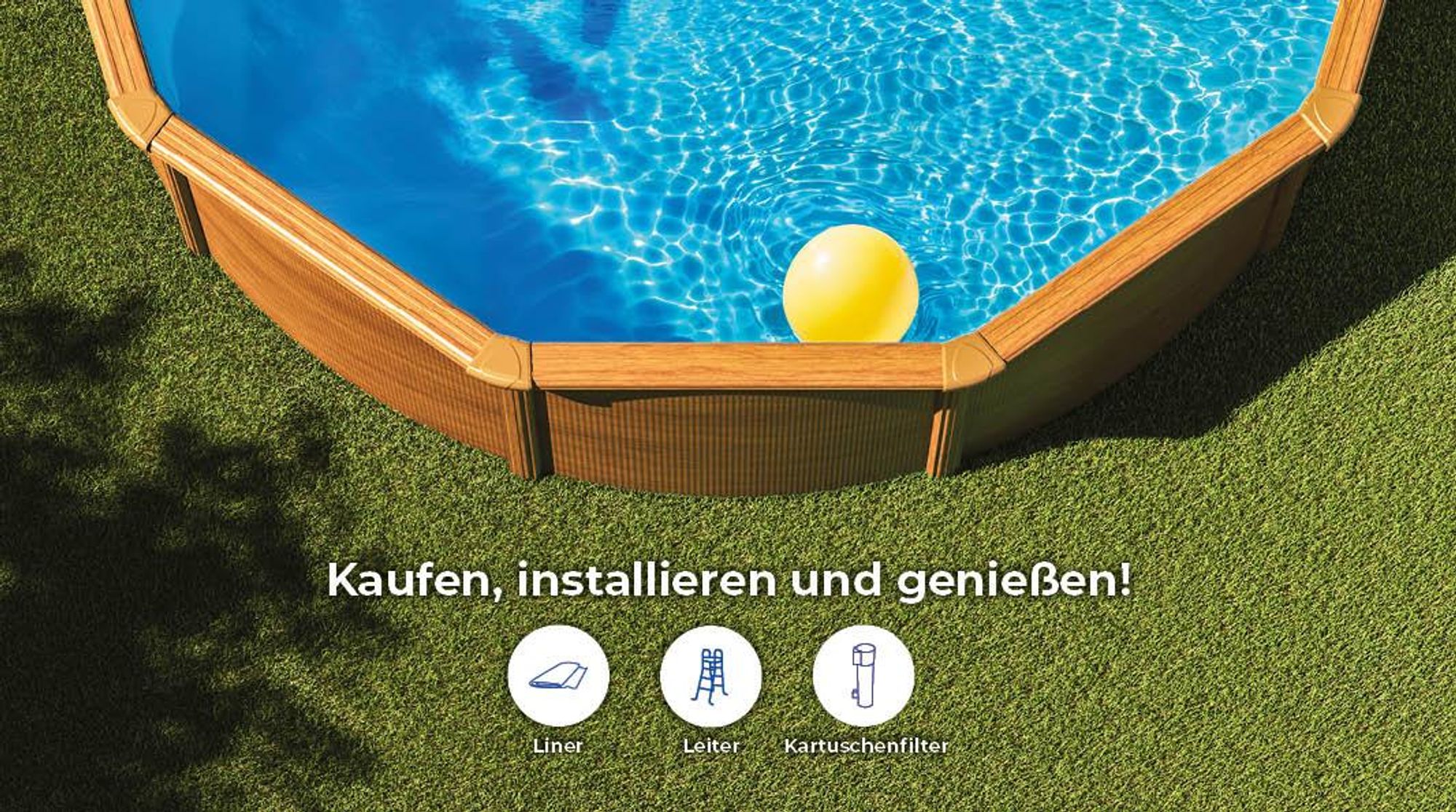 GRE Runder Stahlwandpool mit Holzoptik KITPR353W – Ø 350 x 120 cm, Komplettset