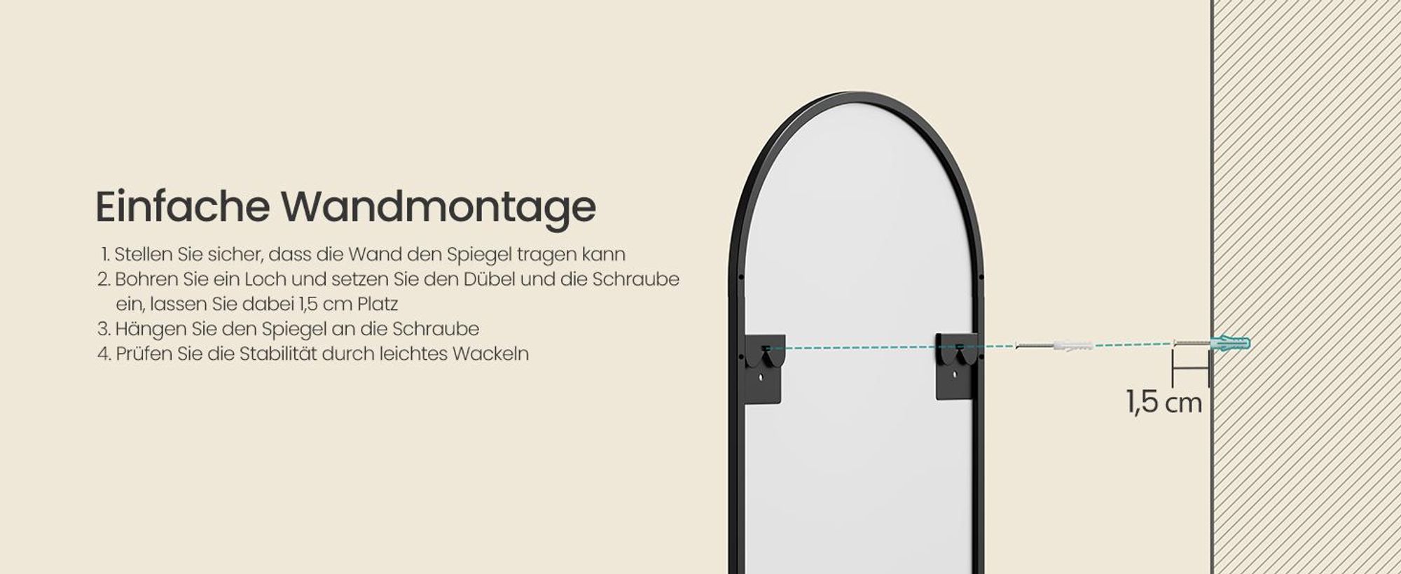 SONGMICS Ganzkörperspiegel, 120 x 40 cm, gewölbter Wandspiegel