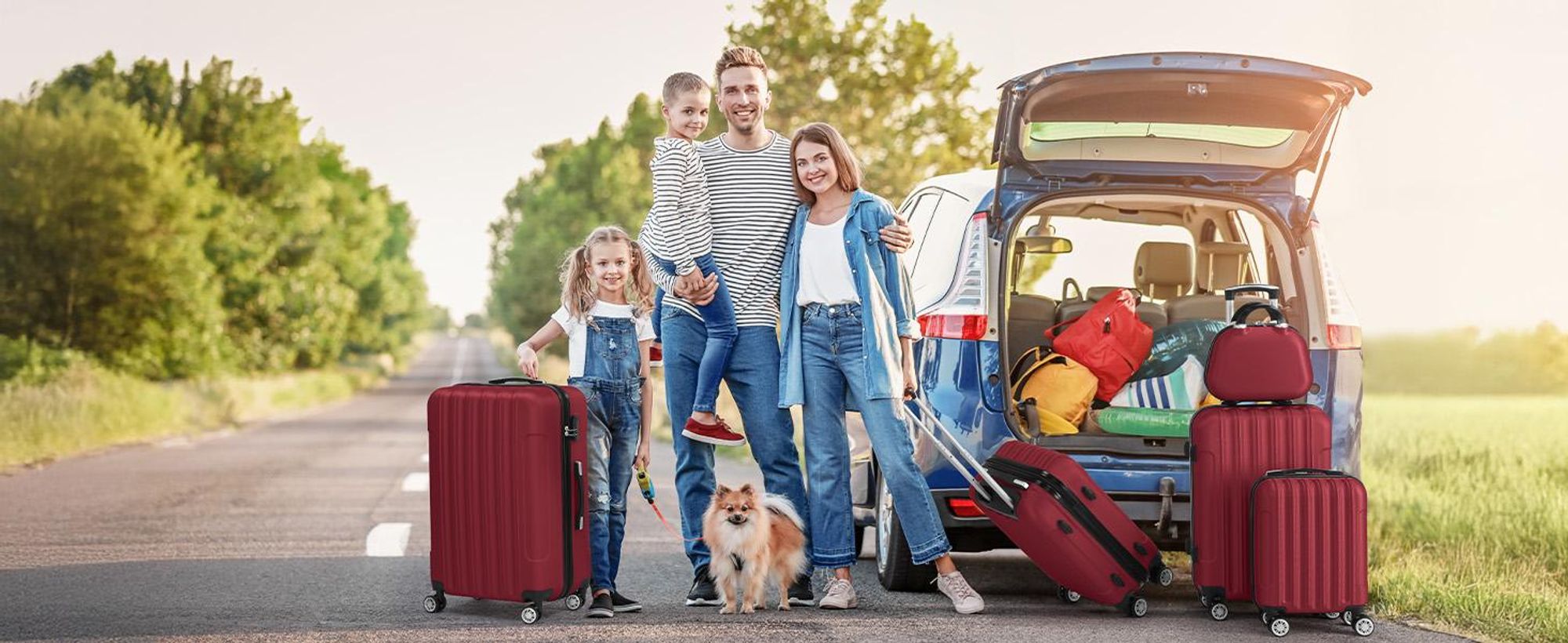 FCH Hartschalenkoffer Reisekoffer-Set Koffer-Set Trolley-Set 5 Stk. mit Längsstreifen ABS, Burgunderrot